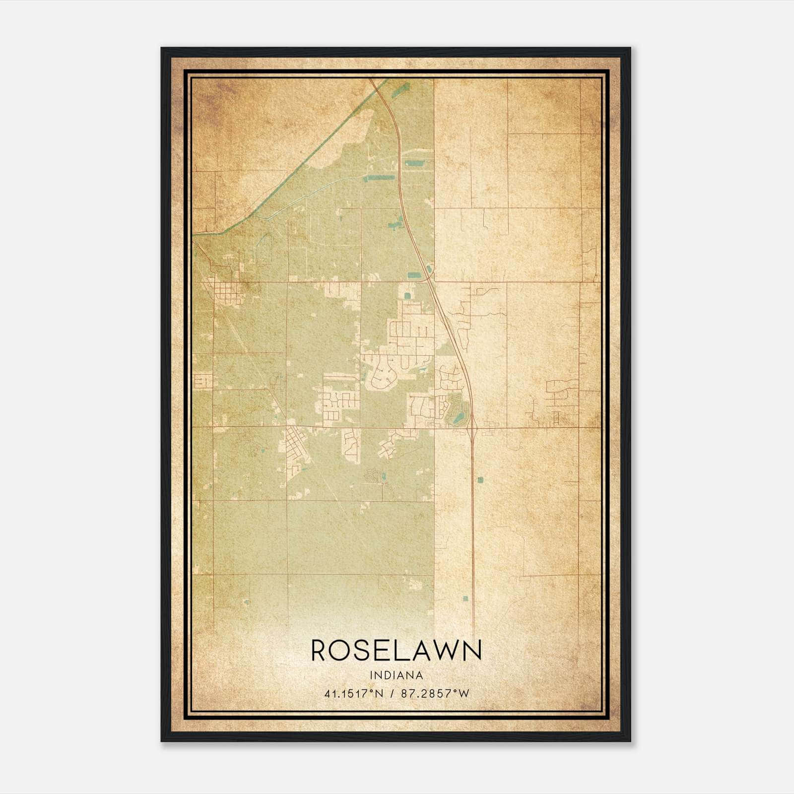 Vintage Roselawn Indiana Map Poster, Roselawn IN City Road Wall Art Print Vintage Roselawn Indiana Map Poster, Roselawn IN City Road Wall Art Print