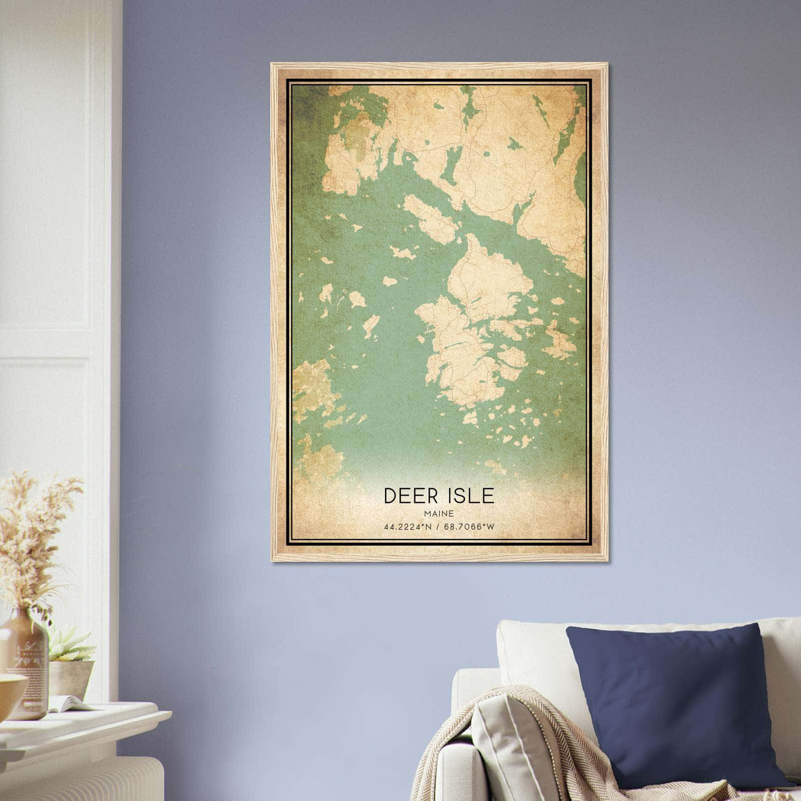 Vintage Deer Isle Maine Map Poster, Deer Isle ME City Road Wall Art Print