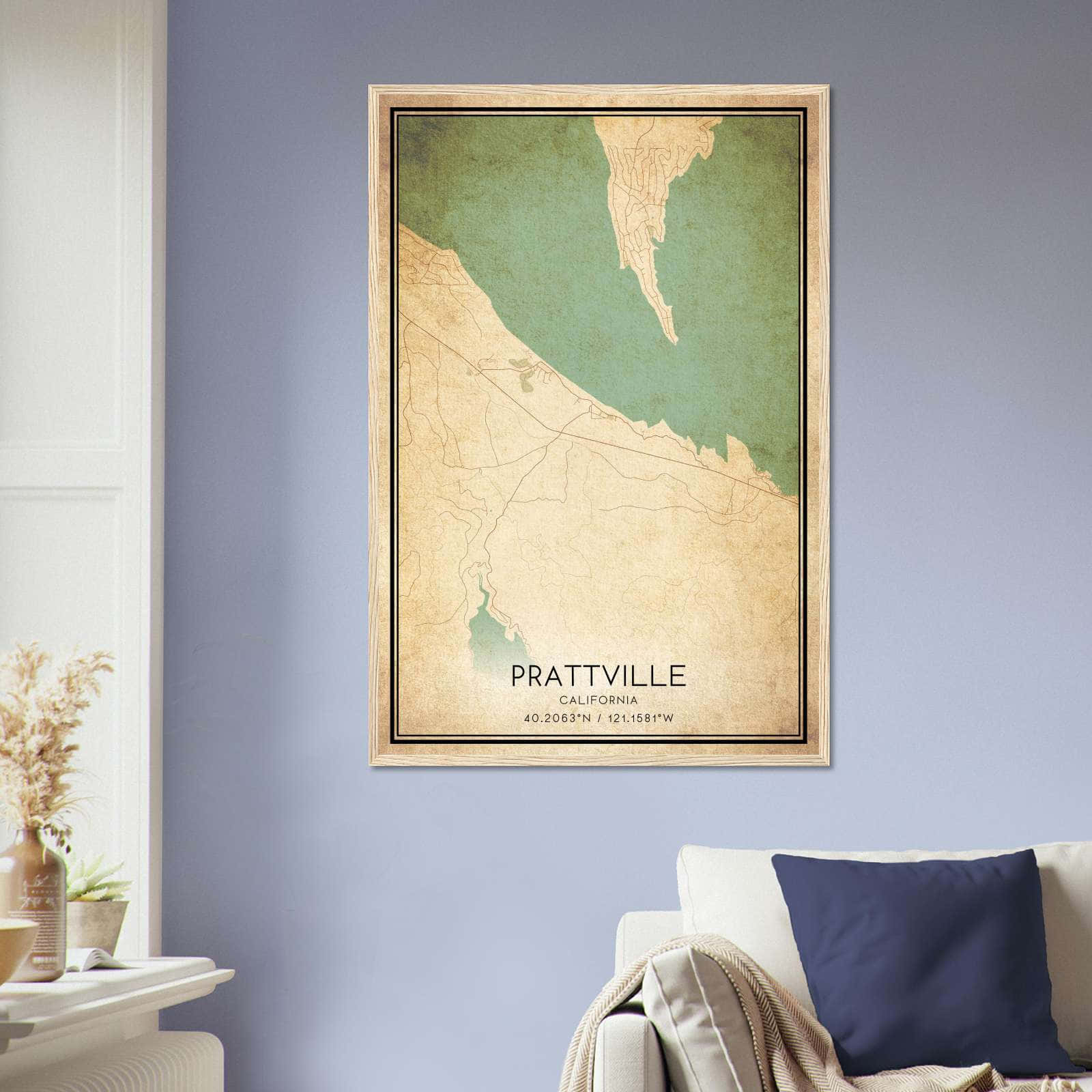 Vintage Prattville California Map Poster, Prattville CA City Road Wall Art Print