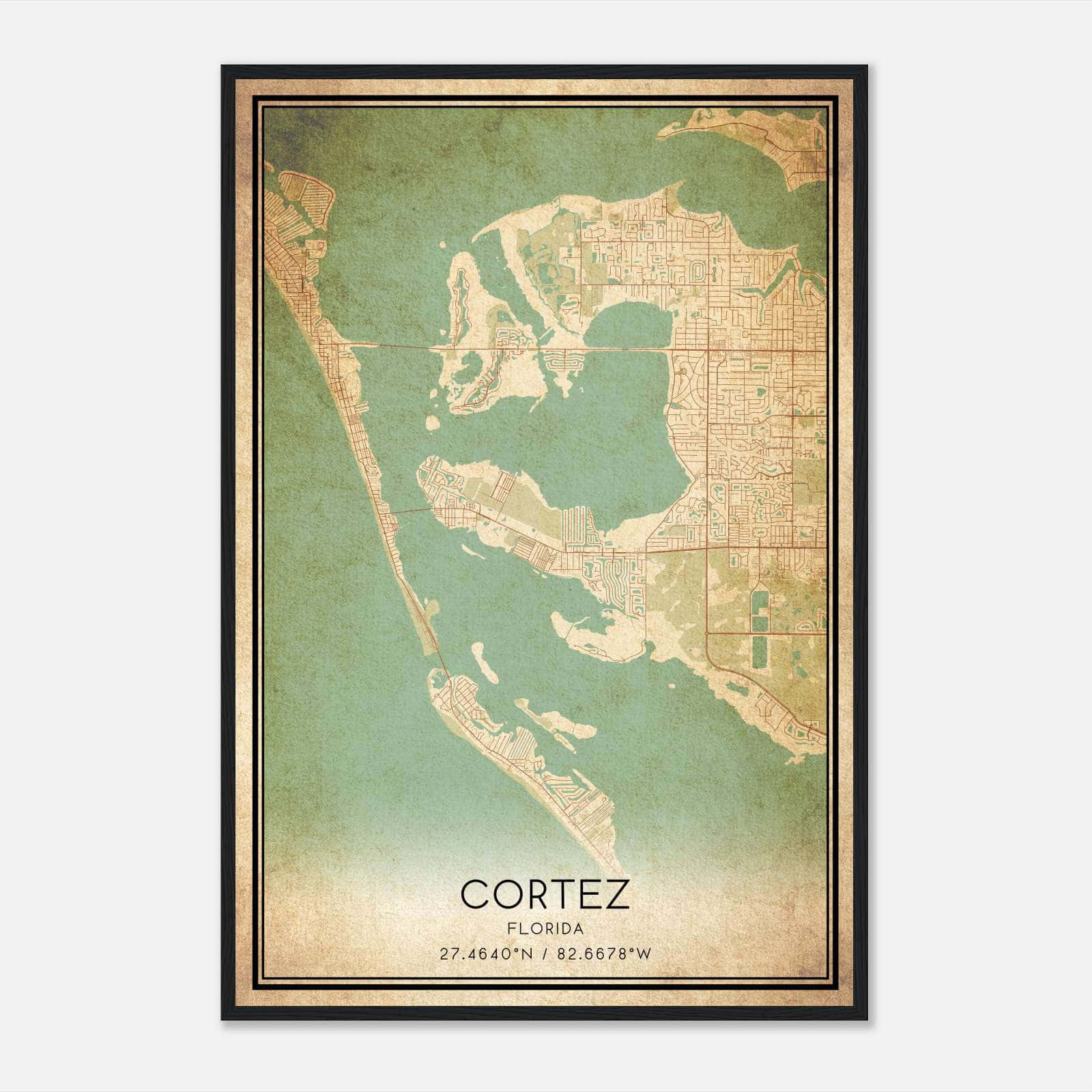 Vintage Cortez Florida Map Poster, Cortez FL City Road Wall Art Print Vintage Cortez Florida Map Poster, Cortez FL City Road Wall Art Print