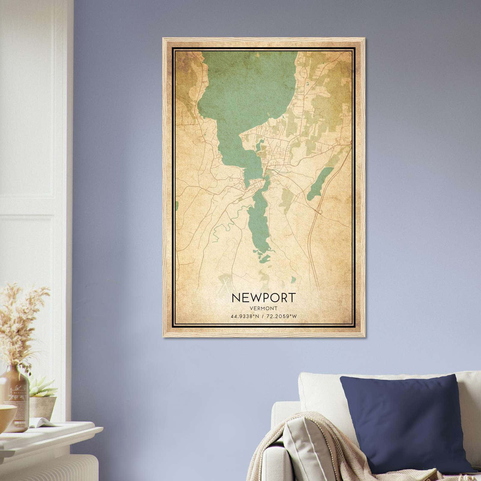 Vintage Newport Vermont Map Poster, Newport VT City Road Wall Art Print