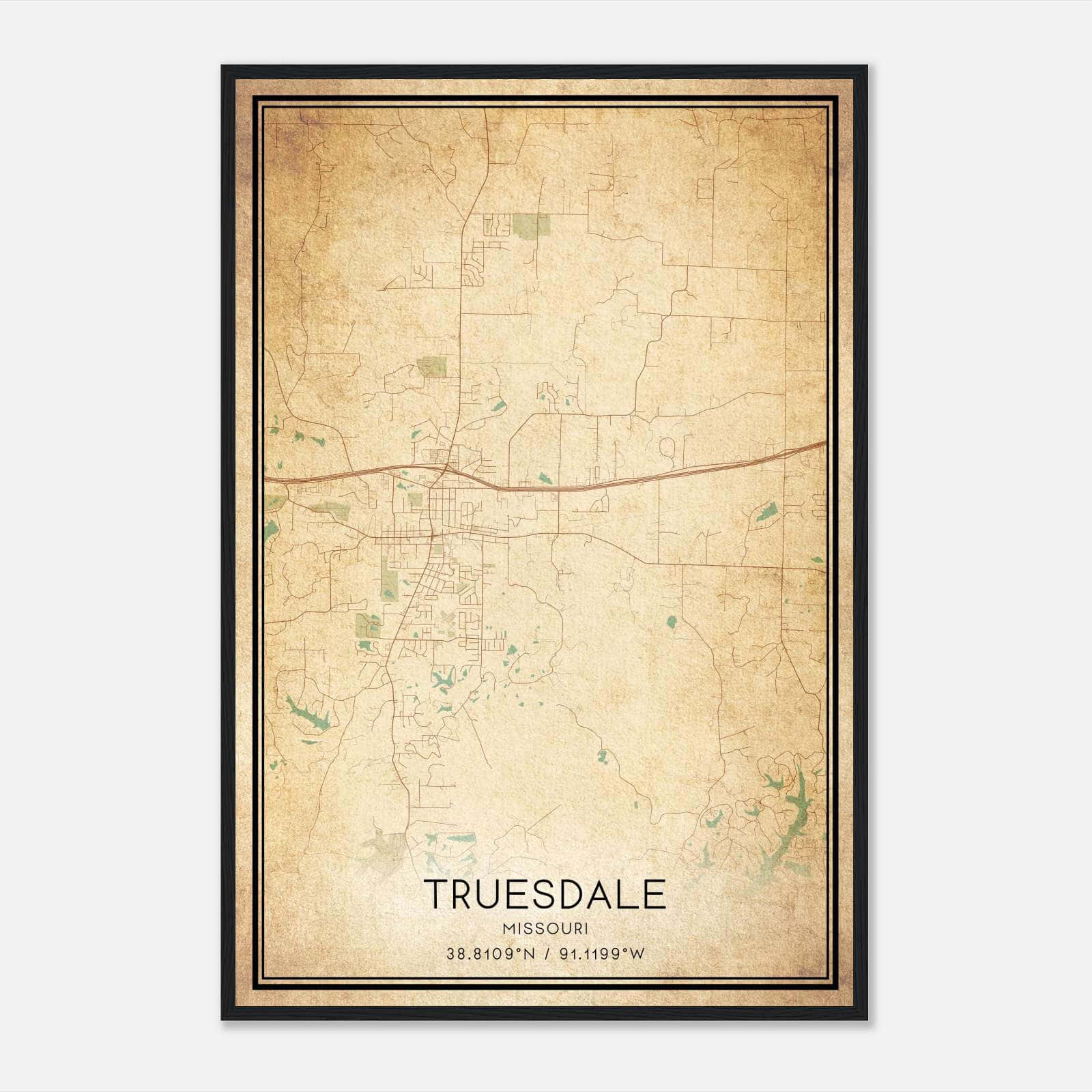 Vintage Truesdale Missouri Map Poster, Truesdale MO City Road Wall Art Print Vintage Truesdale Missouri Map Poster, Truesdale MO City Road Wall Art Print