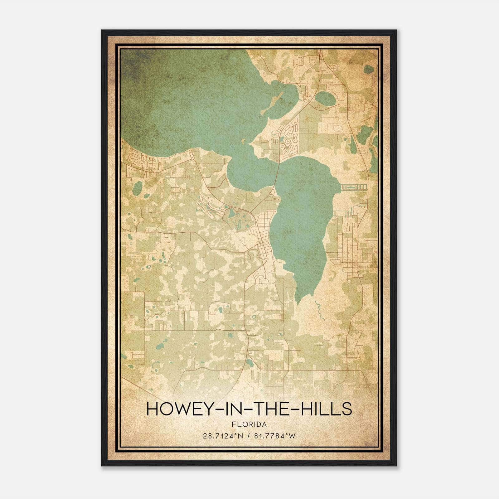 Vintage Howey-in-the-Hills Florida Map Poster, Howey-in-the-Hills FL City Road Wall Art Print Vintage Howey-in-the-Hills Florida Map Poster, Howey-in-the-Hills FL City Road Wall Art Print