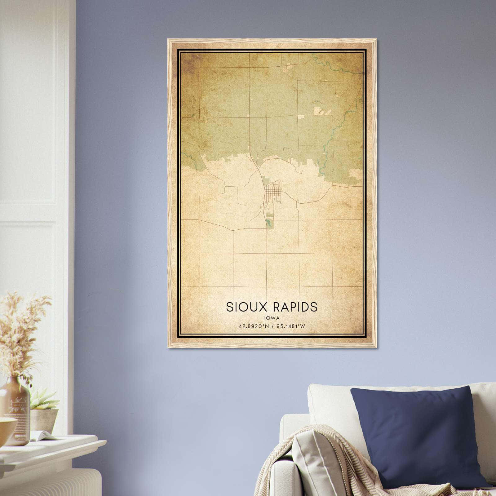 Vintage Sioux Rapids Iowa Map Poster, Sioux Rapids IA City Road Wall Art Print