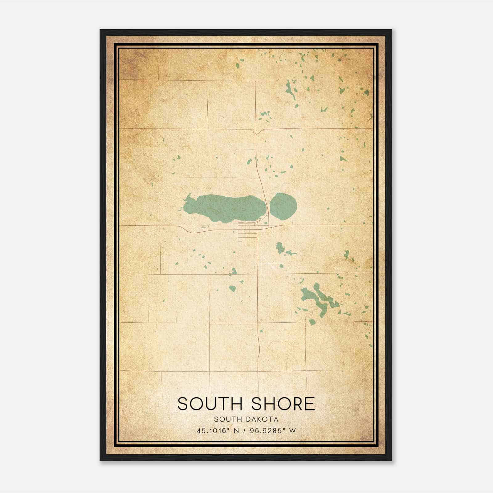 Vintage South Shore South Dakota Map Poster, South Shore SD City Road Wall Art Print Vintage South Shore South Dakota Map Poster, South Shore SD City Road Wall Art Print