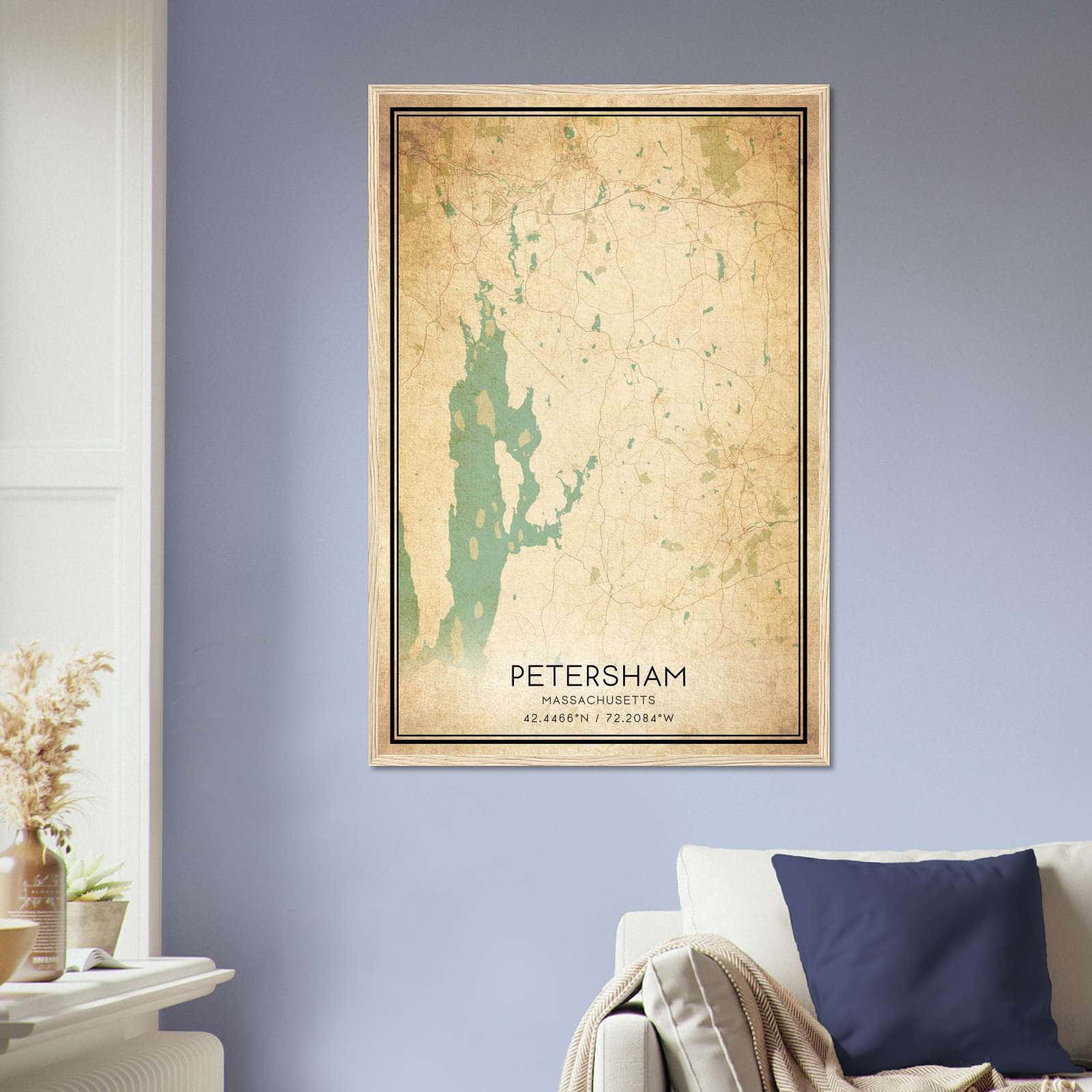 Vintage Petersham Massachusetts Map Poster, Petersham MA City Road Wall Art Print