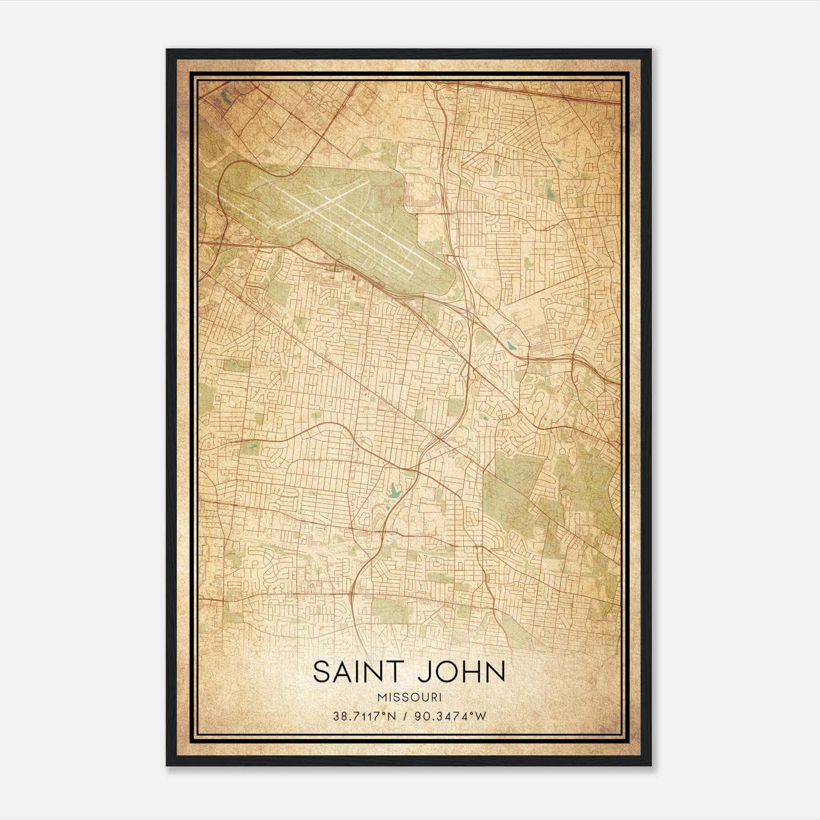 Vintage Saint John Missouri Map Poster, Saint John MO City Road Wall Art Print Vintage Saint John Missouri Map Poster, Saint John MO City Road Wall Art Print