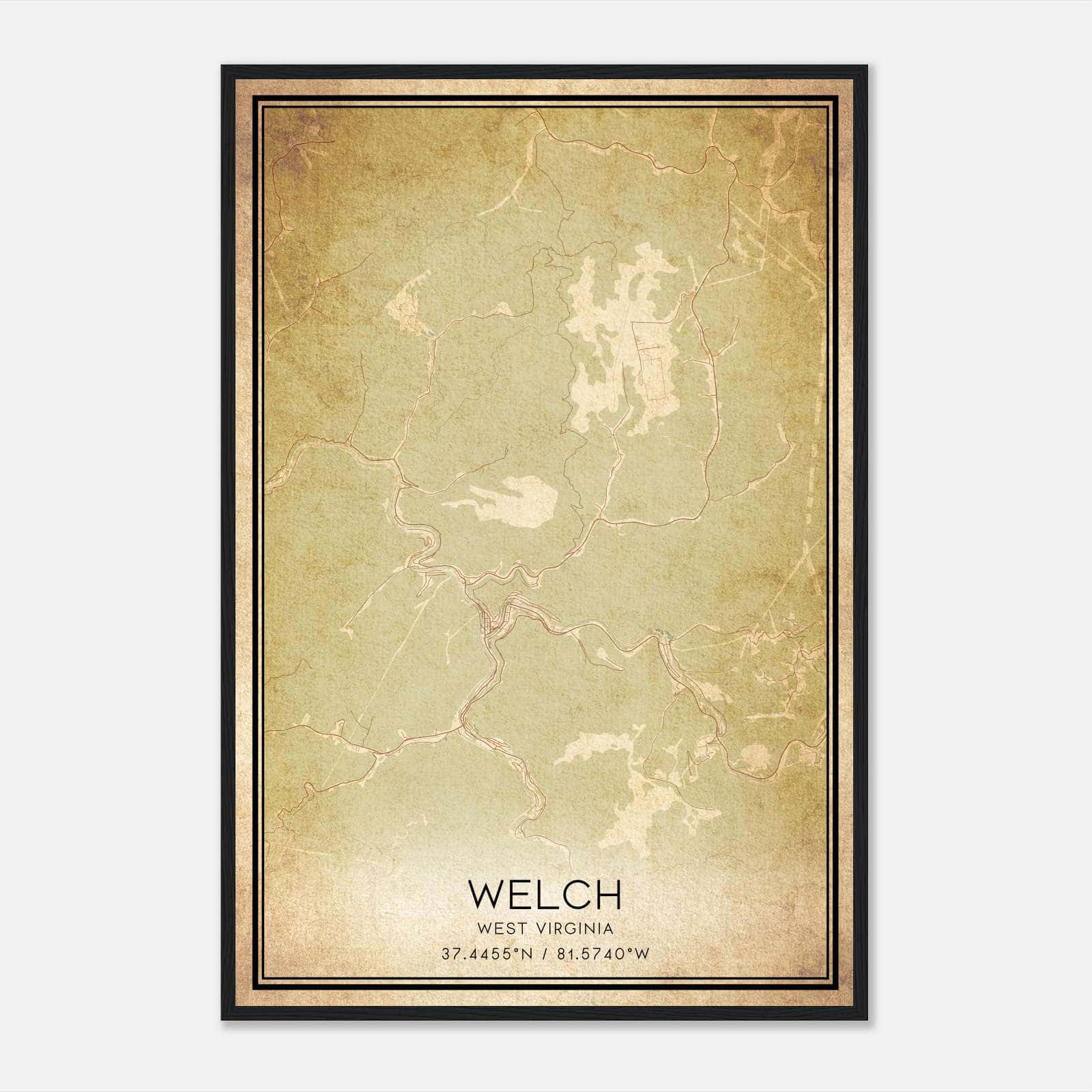 Vintage Welch West Virginia Map Poster, Welch WV City Road Wall Art Print Vintage Welch West Virginia Map Poster, Welch WV City Road Wall Art Print