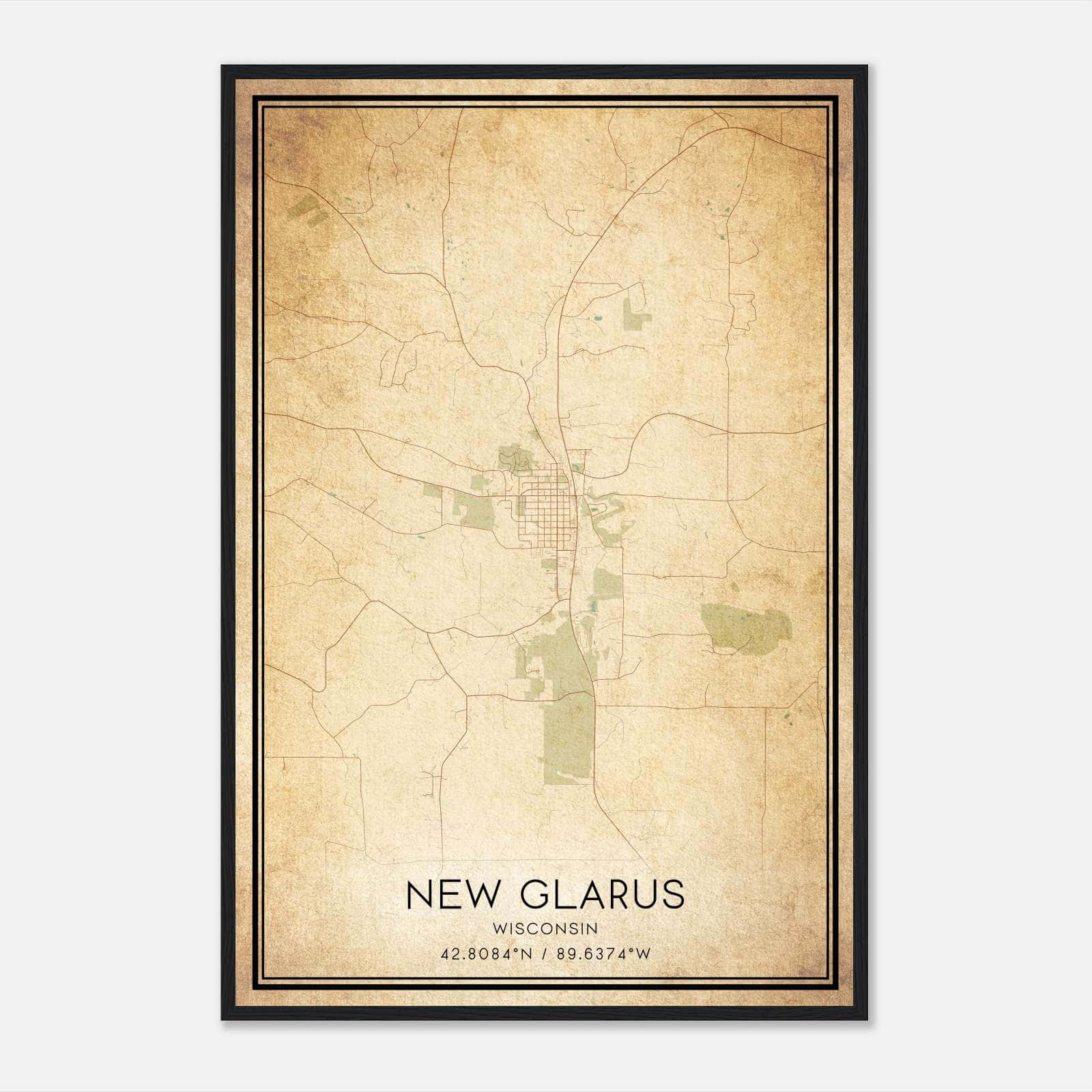 Vintage New Glarus Wisconsin Map Poster, New Glarus WI City Road Wall Art Print Vintage New Glarus Wisconsin Map Poster, New Glarus WI City Road Wall Art Print