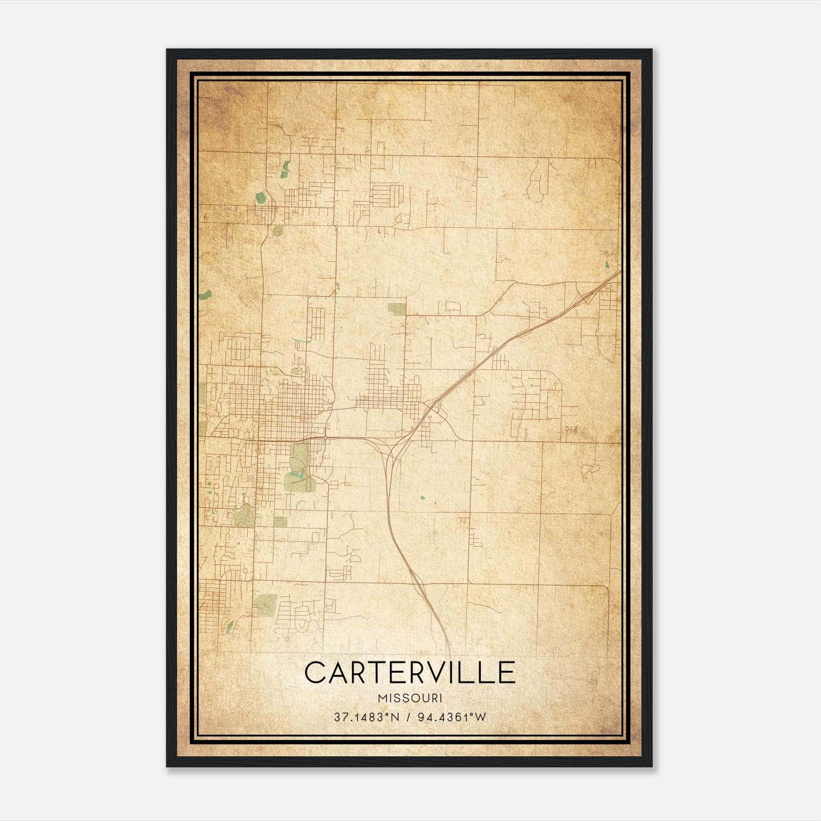 Vintage Carterville Missouri Map Poster, Carterville MO City Road Wall Art Print Vintage Carterville Missouri Map Poster, Carterville MO City Road Wall Art Print