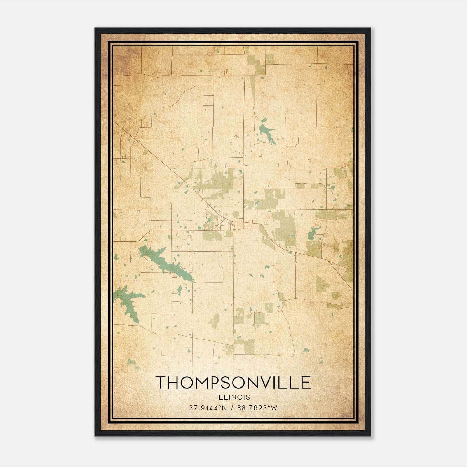 Vintage Thompsonville Illinois Map Poster, Thompsonville IL City Road Wall Art Print Vintage Thompsonville Illinois Map Poster, Thompsonville IL City Road Wall Art Print