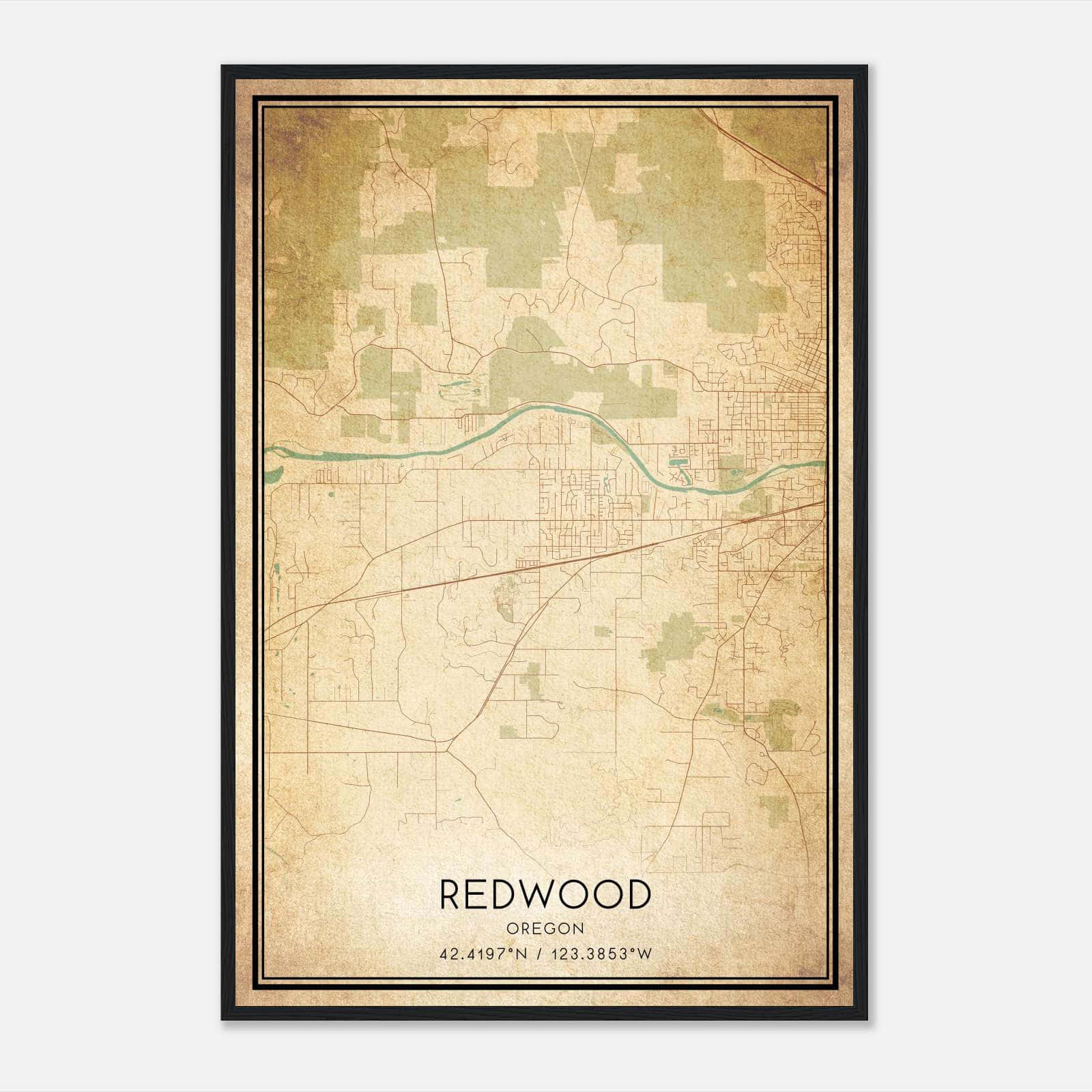 Vintage Redwood Oregon Map Poster, Redwood OR City Road Wall Art Print Vintage Redwood Oregon Map Poster, Redwood OR City Road Wall Art Print
