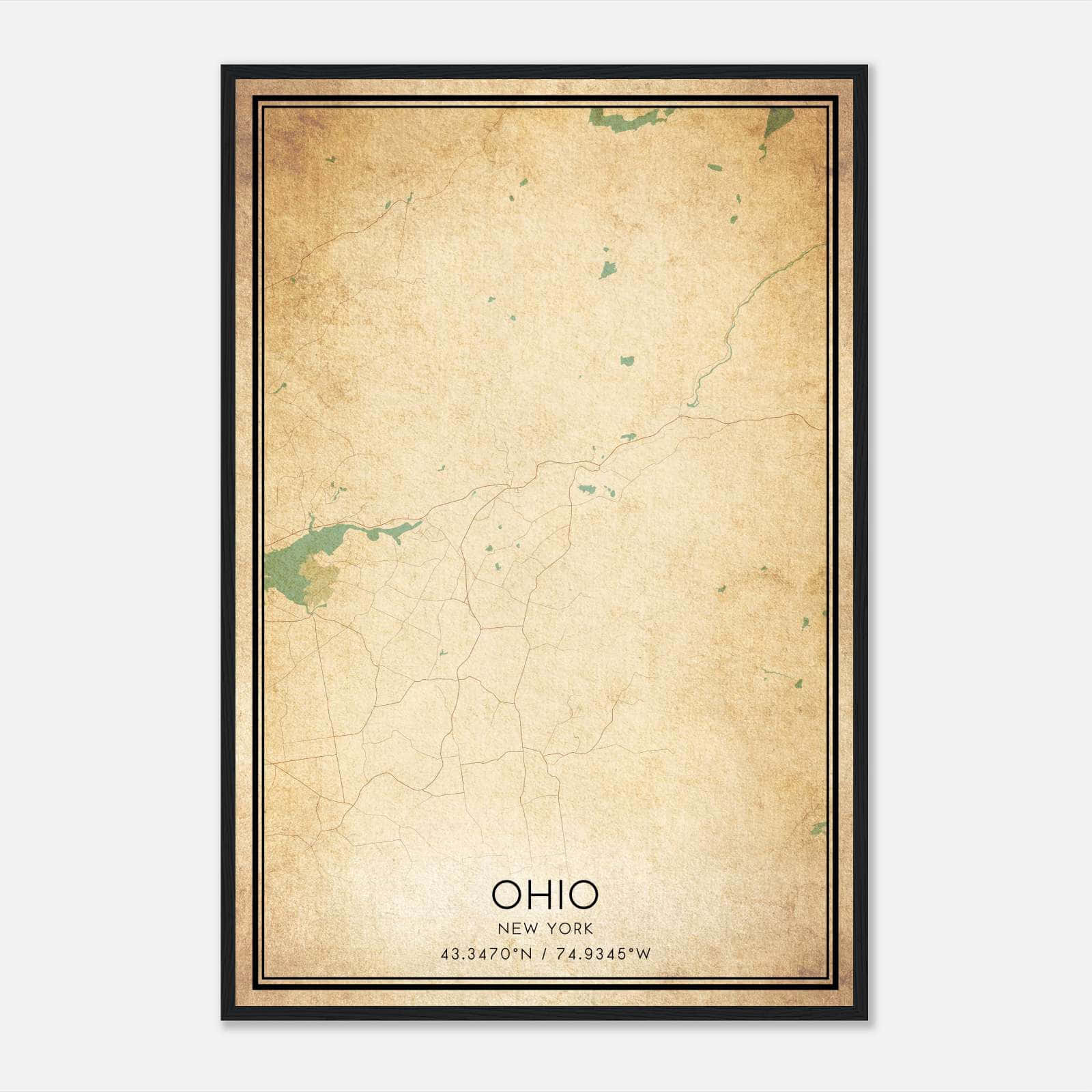 Vintage Ohio New York Map Poster, Ohio NY City Road Wall Art Print Vintage Ohio New York Map Poster, Ohio NY City Road Wall Art Print