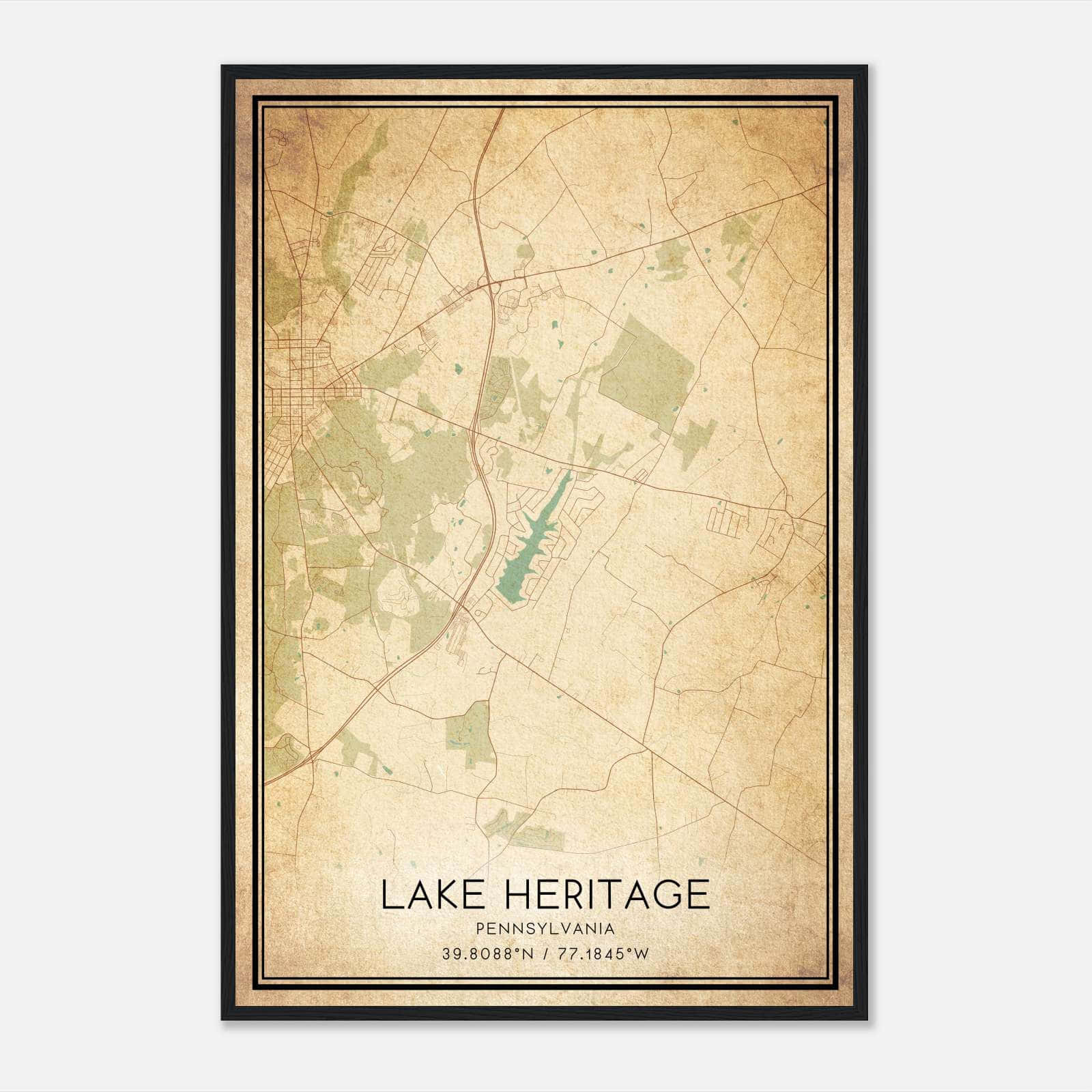 Vintage Lake Heritage Pennsylvania Map Poster, Lake Heritage PA City Road Wall Art Print Vintage Lake Heritage Pennsylvania Map Poster, Lake Heritage PA City Road Wall Art Print