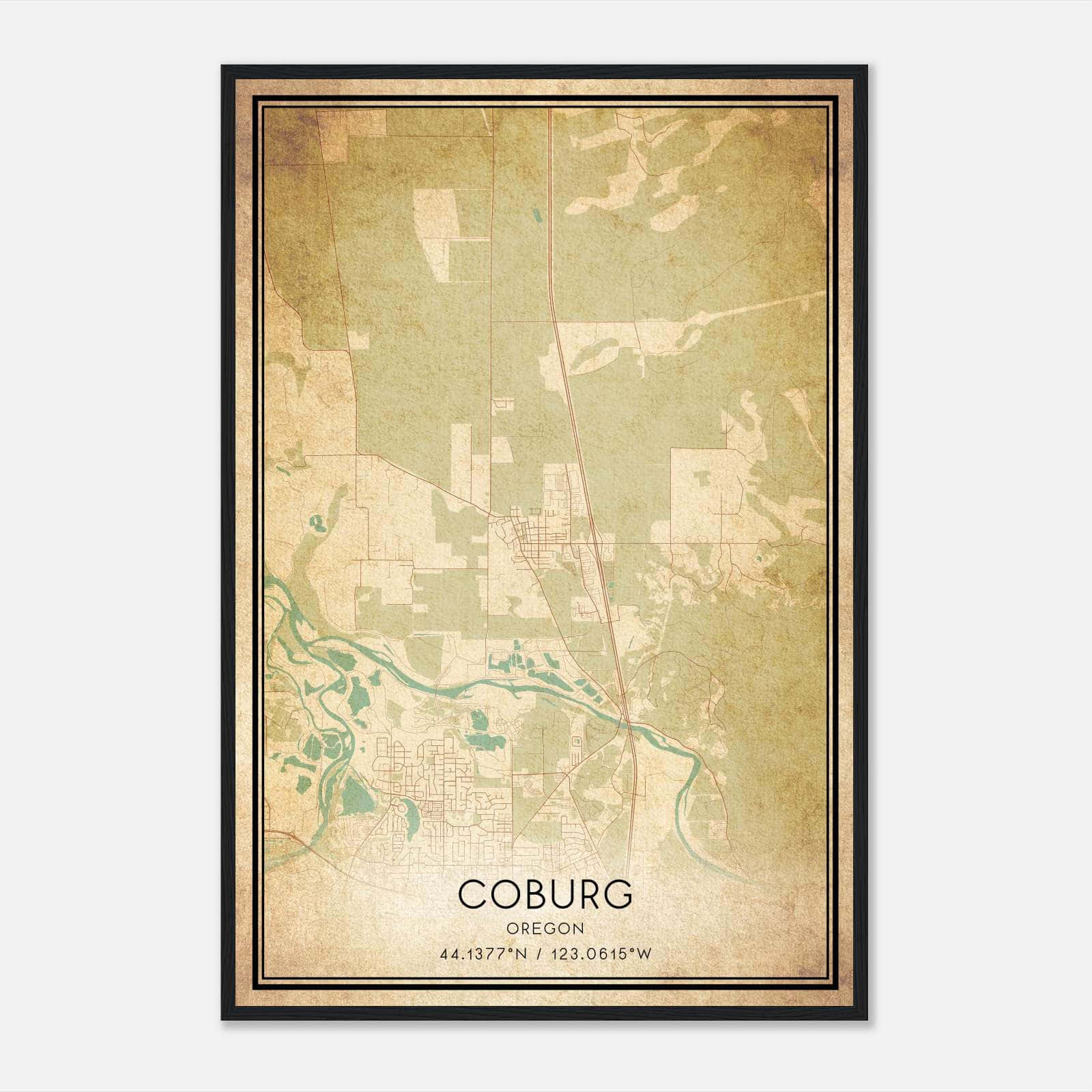 Vintage Coburg Oregon Map Poster, Coburg OR City Road Wall Art Print Vintage Coburg Oregon Map Poster, Coburg OR City Road Wall Art Print