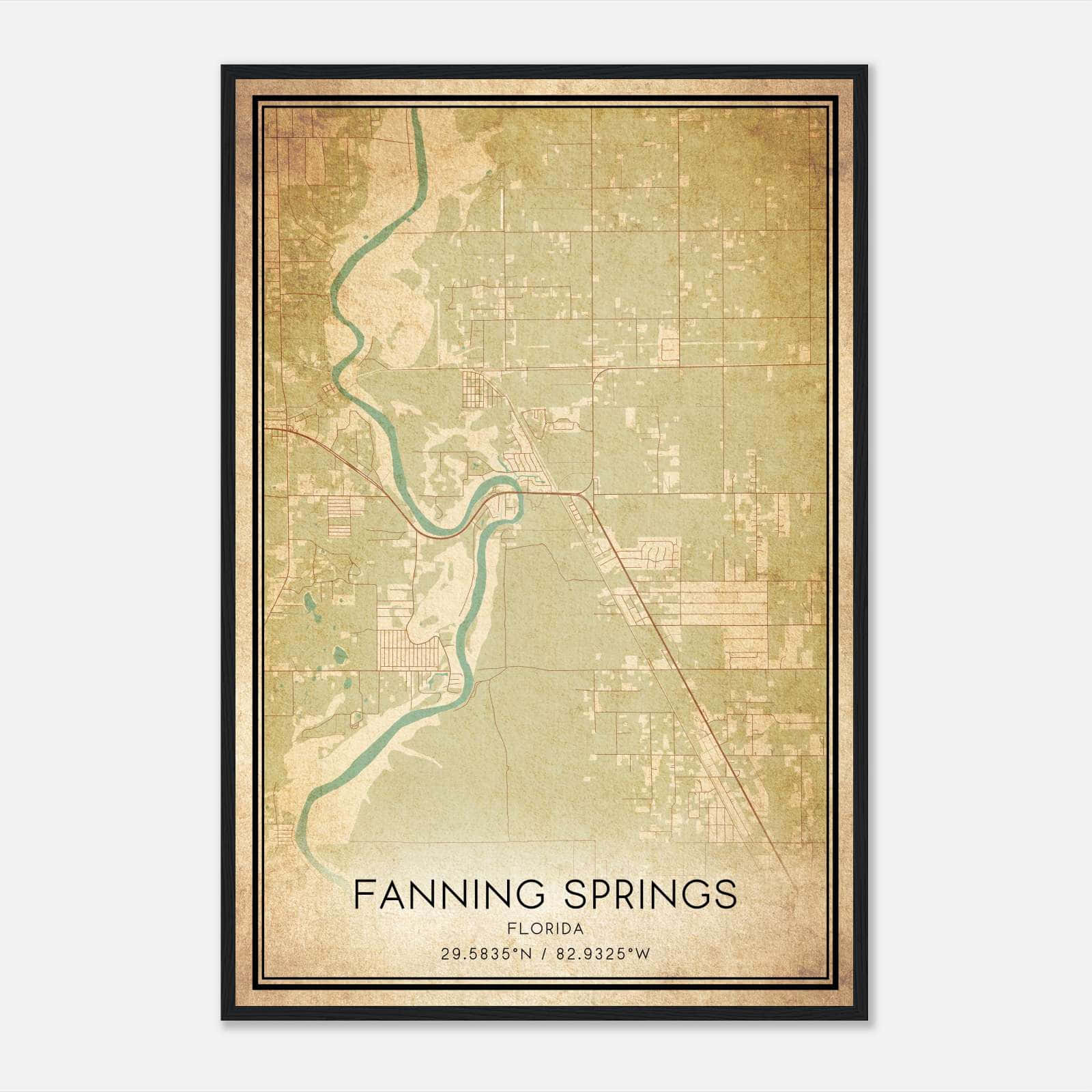 Vintage Fanning Springs Florida Map Poster, Fanning Springs FL City Road Wall Art Print Vintage Fanning Springs Florida Map Poster, Fanning Springs FL City Road Wall Art Print