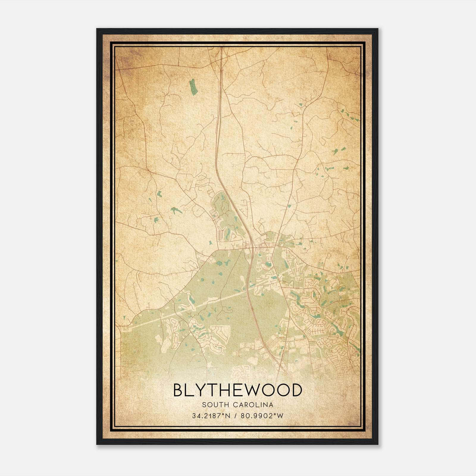 Vintage Blythewood South Carolina Map Poster, Blythewood SC City Road Wall Art Print Vintage Blythewood South Carolina Map Poster, Blythewood SC City Road Wall Art Print