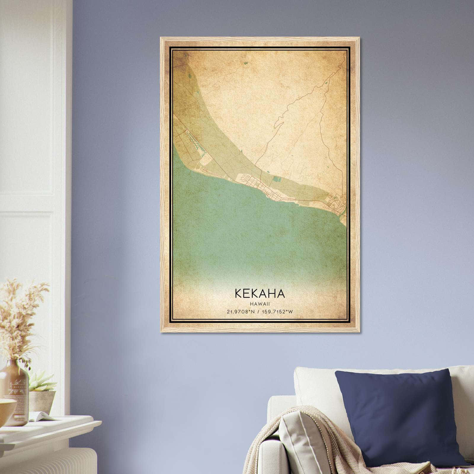 Vintage Kekaha Hawaii Map Poster, Kekaha HI City Road Wall Art Print