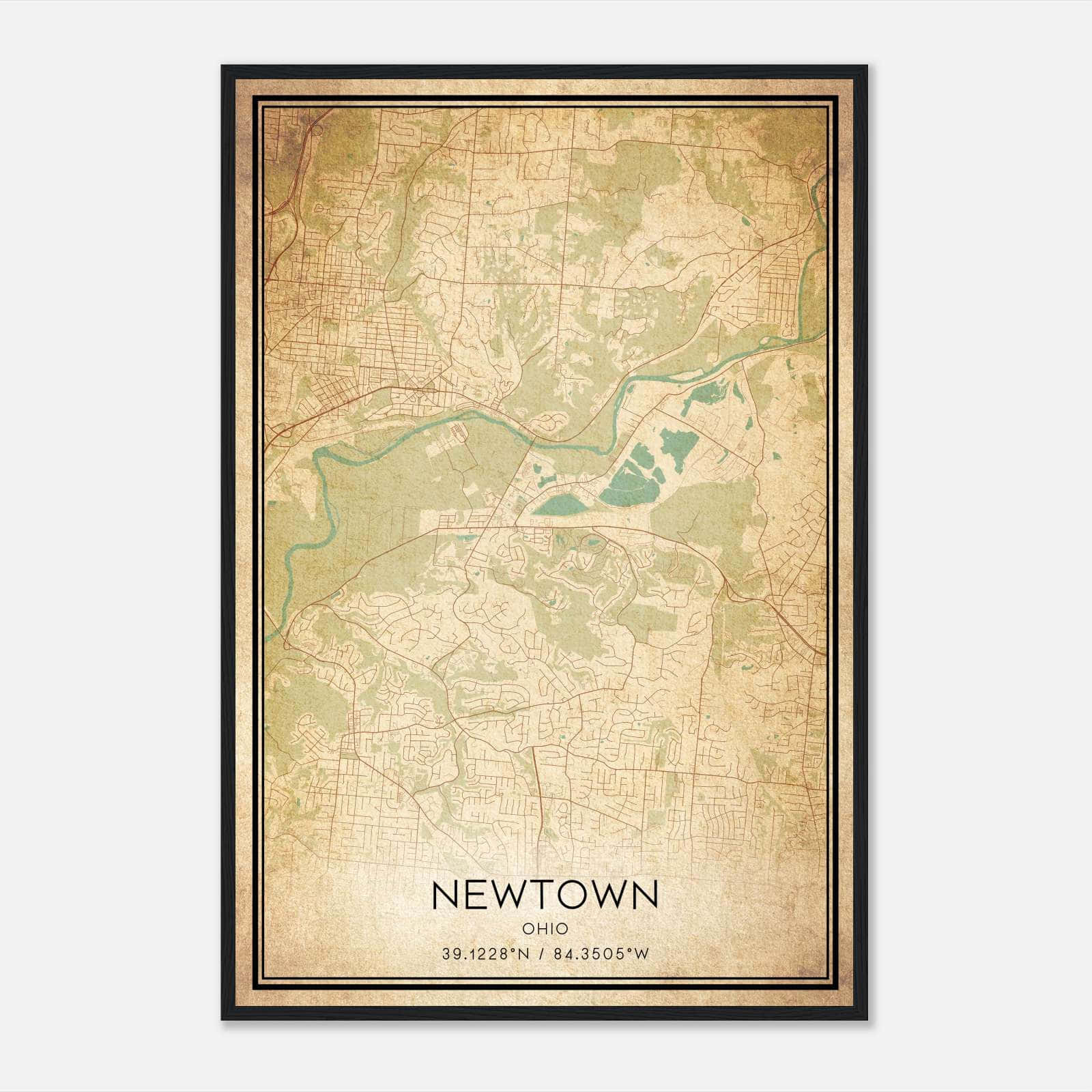 Vintage Newtown Ohio Map Poster, Newtown OH City Road Wall Art Print Vintage Newtown Ohio Map Poster, Newtown OH City Road Wall Art Print