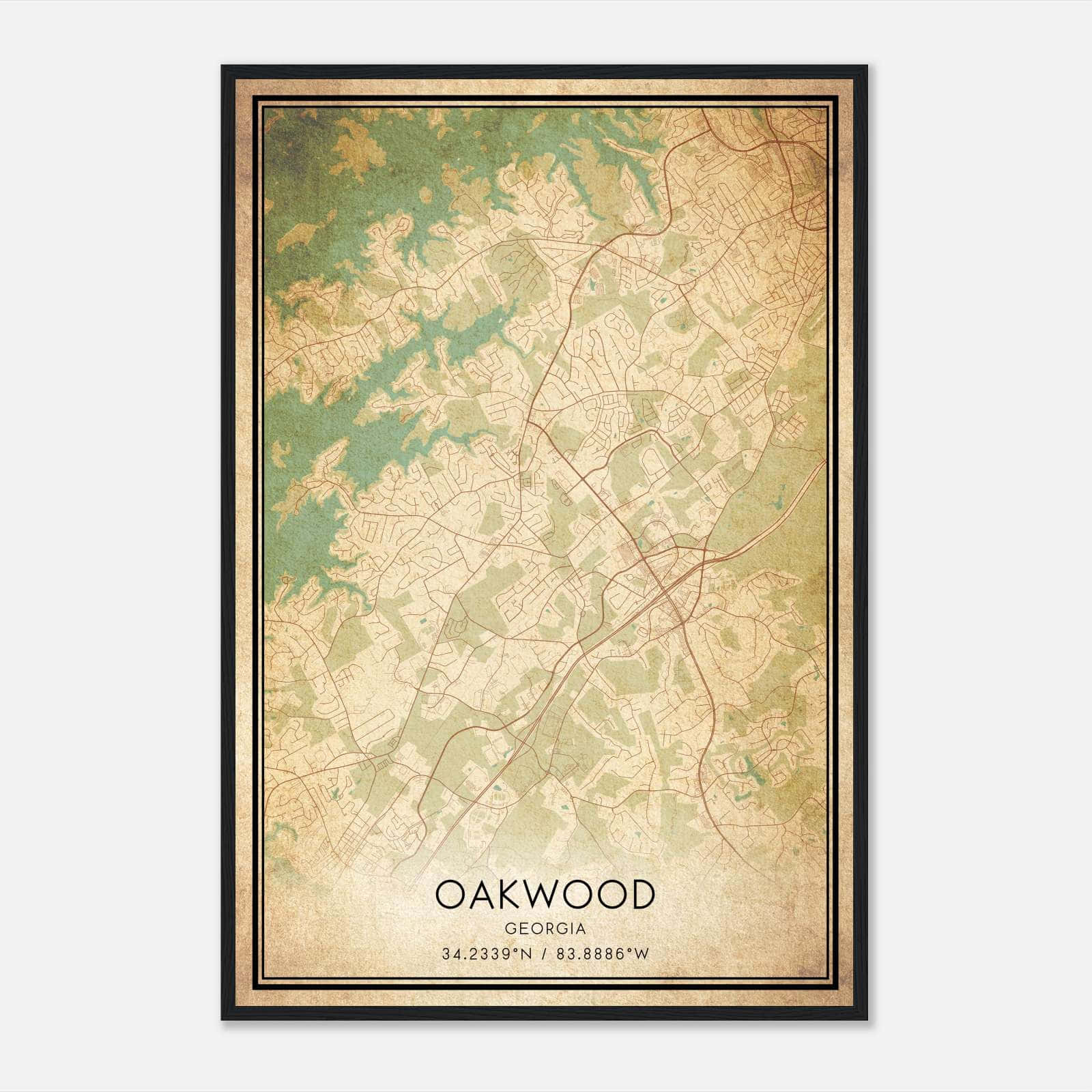Vintage Oakwood Georgia Map Poster, Oakwood GA City Road Wall Art Print Vintage Oakwood Georgia Map Poster, Oakwood GA City Road Wall Art Print