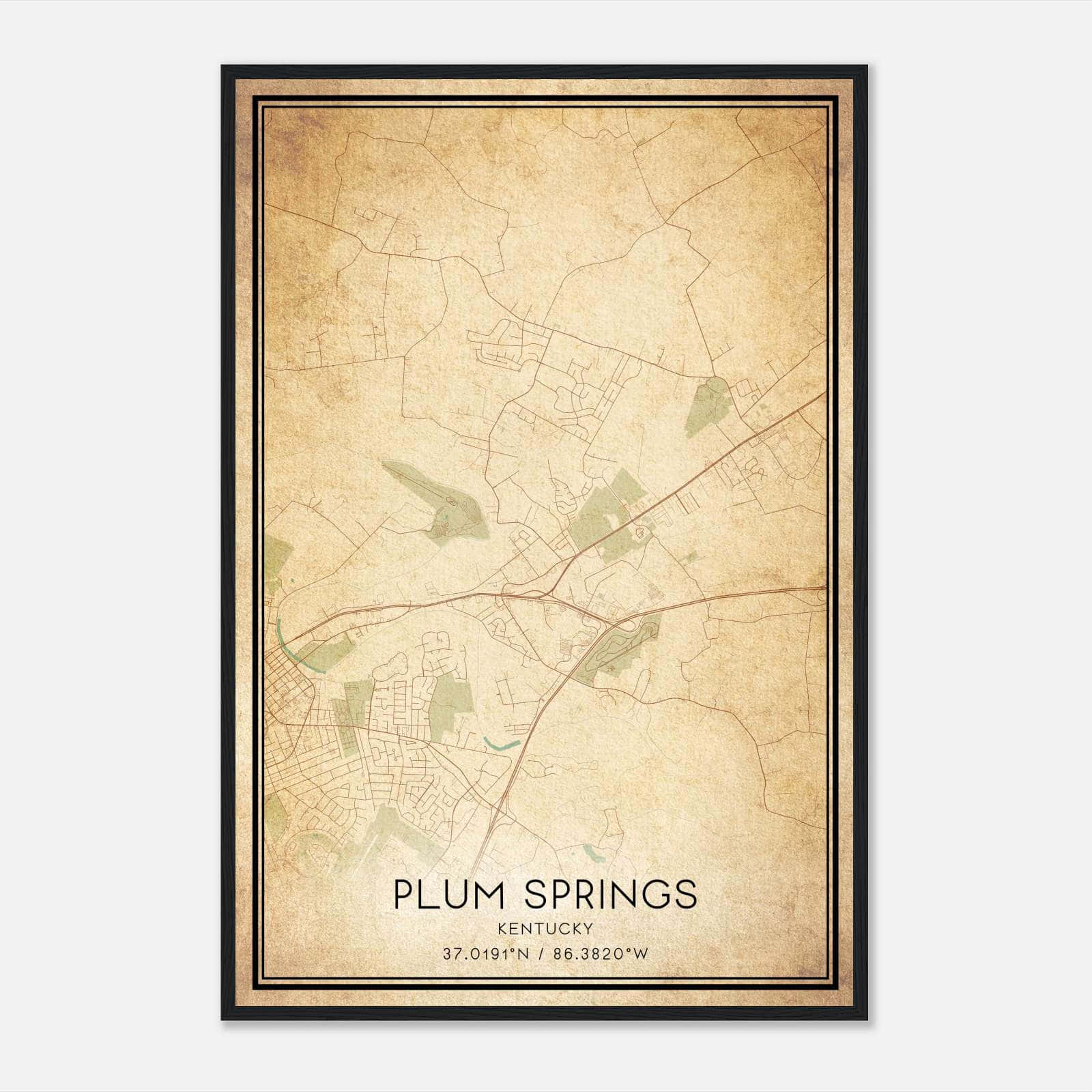 Vintage Plum Springs Kentucky Map Poster, Plum Springs KY City Road Wall Art Print Vintage Plum Springs Kentucky Map Poster, Plum Springs KY City Road Wall Art Print
