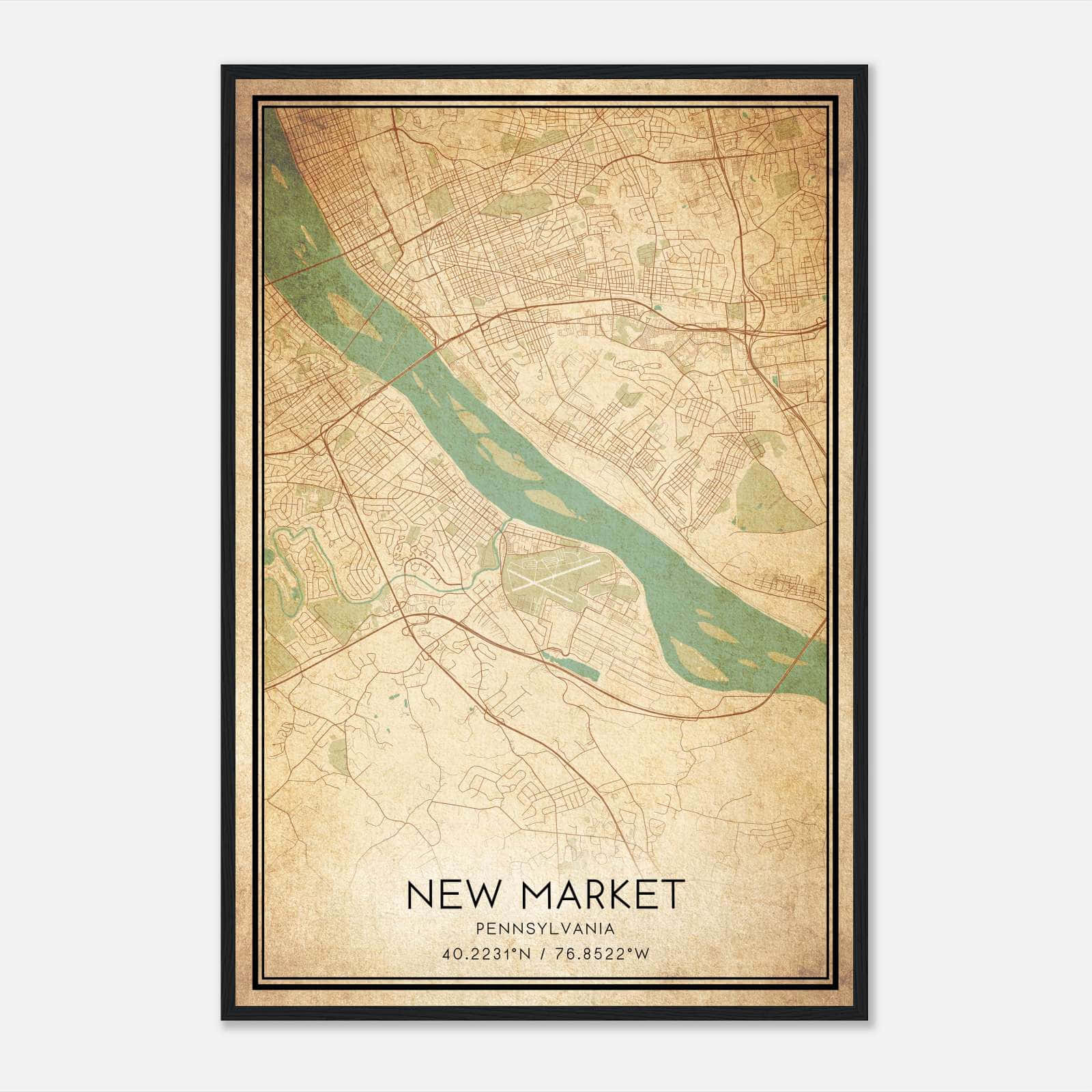 Vintage New Market Pennsylvania Map Poster, New Market PA City Road Wall Art Print Vintage New Market Pennsylvania Map Poster, New Market PA City Road Wall Art Print