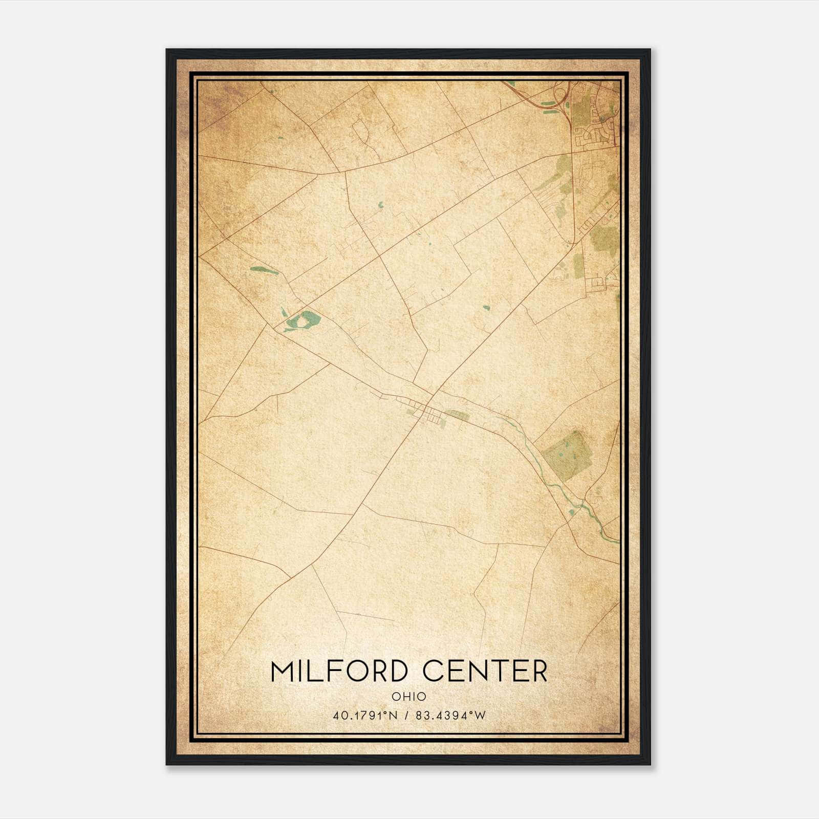 Vintage Milford Center Ohio Map Poster, Milford Center OH City Road Wall Art Print Vintage Milford Center Ohio Map Poster, Milford Center OH City Road Wall Art Print