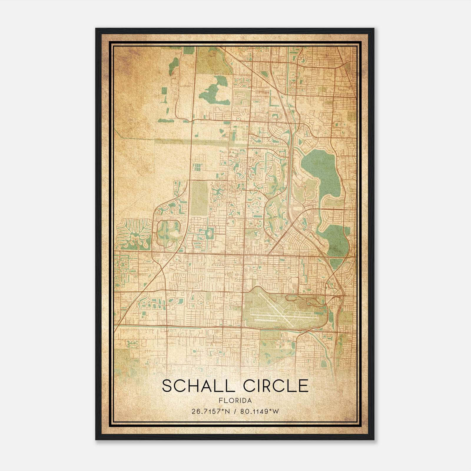 Vintage Schall Circle Florida Map Poster, Schall Circle FL City Road Wall Art Print Vintage Schall Circle Florida Map Poster, Schall Circle FL City Road Wall Art Print