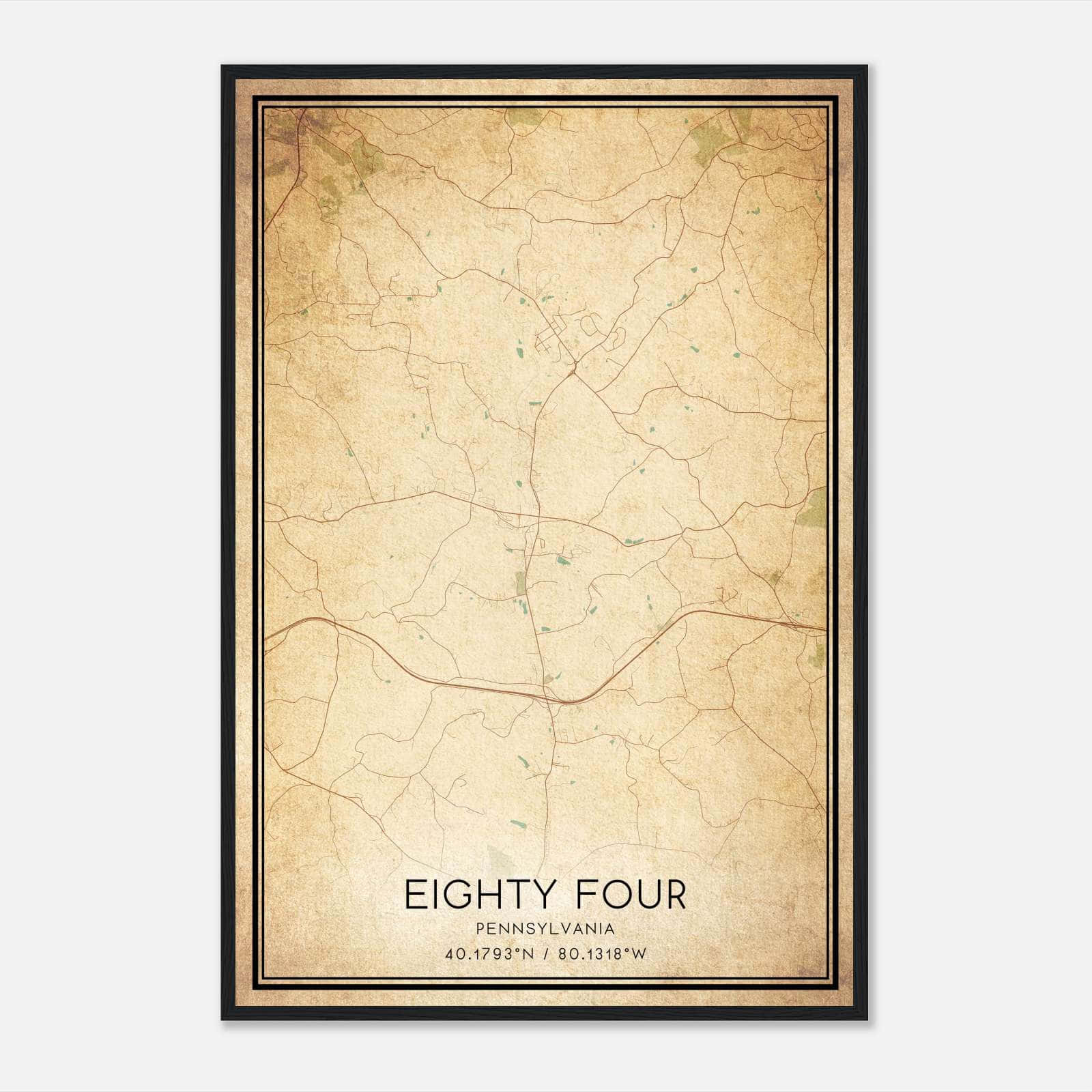 Vintage Eighty Four Pennsylvania Map Poster, Eighty Four PA City Road Wall Art Print Vintage Eighty Four Pennsylvania Map Poster, Eighty Four PA City Road Wall Art Print
