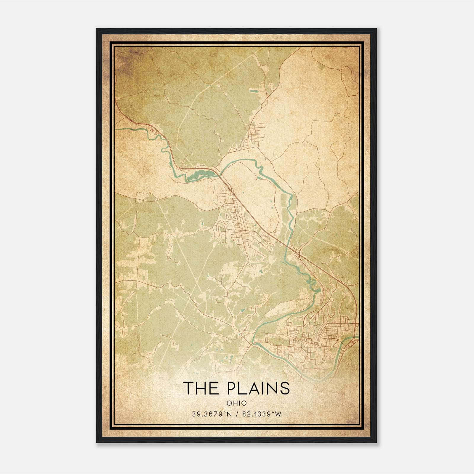 Vintage The Plains Ohio Map Poster, The Plains OH City Road Wall Art Print Vintage The Plains Ohio Map Poster, The Plains OH City Road Wall Art Print