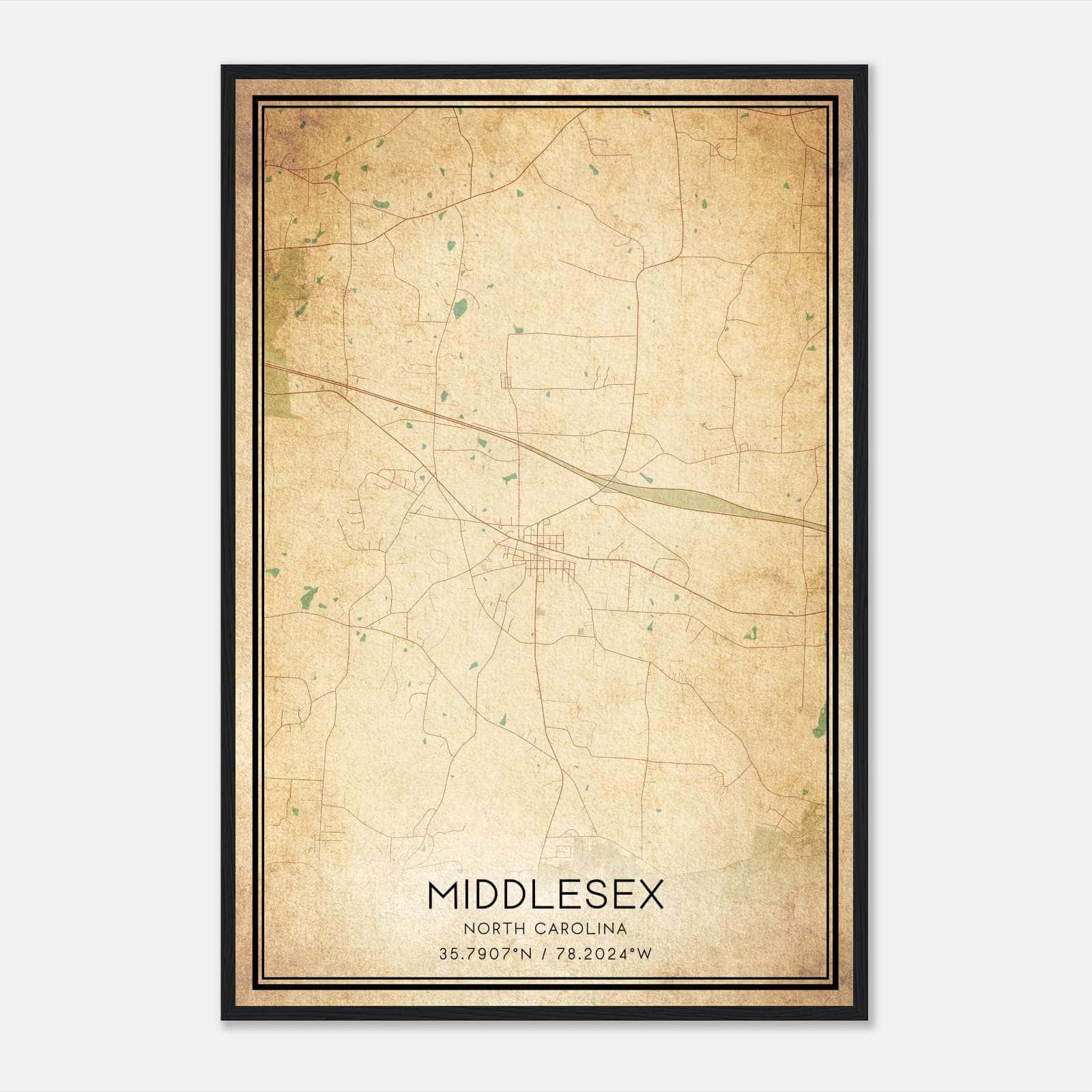Vintage Middlesex North Carolina Map Poster, Middlesex NC City Road Wall Art Print Vintage Middlesex North Carolina Map Poster, Middlesex NC City Road Wall Art Print