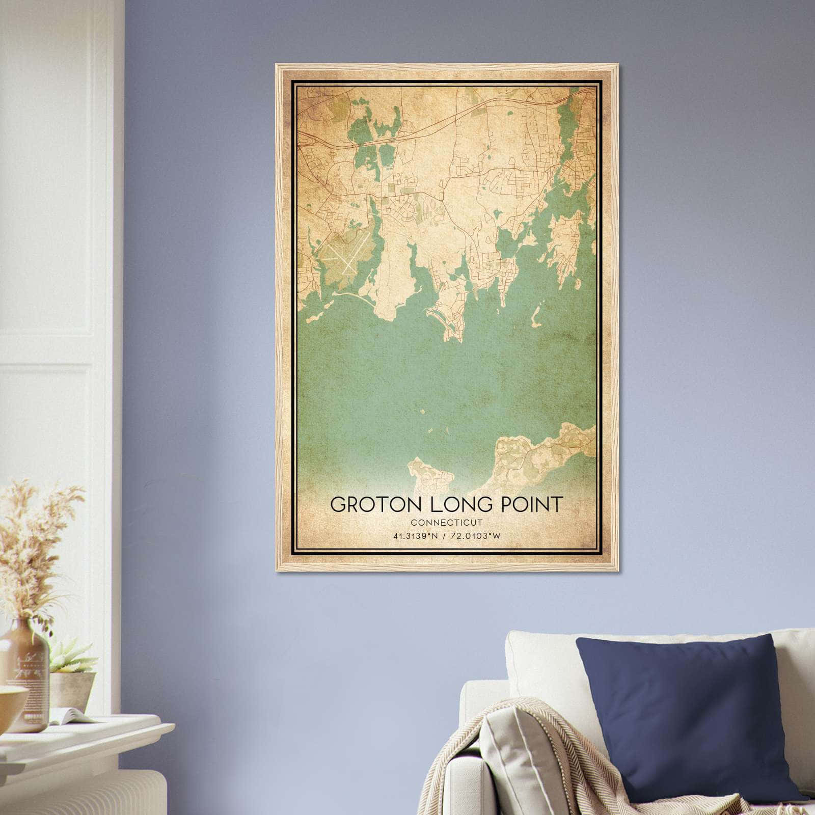 Vintage Groton Long Point Connecticut Map Poster, Groton Long Point CT City Road Wall Art Print