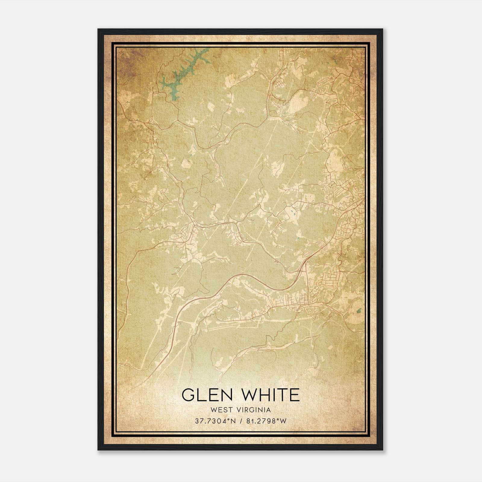 Vintage Glen White West Virginia Map Poster, Glen White WV City Road Wall Art Print Vintage Glen White West Virginia Map Poster, Glen White WV City Road Wall Art Print