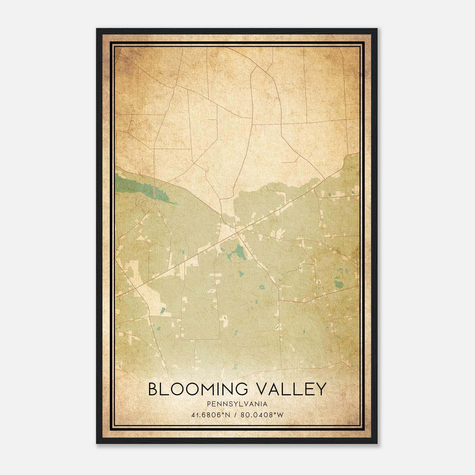 Vintage Blooming Valley Pennsylvania Map Poster, Blooming Valley PA City Road Wall Art Print Vintage Blooming Valley Pennsylvania Map Poster, Blooming Valley PA City Road Wall Art Print