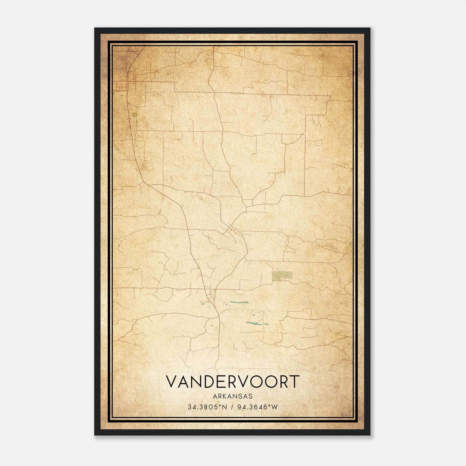Vintage Vandervoort Arkansas Map Poster, Vandervoort AR City Road Wall Art Print Vintage Vandervoort Arkansas Map Poster, Vandervoort AR City Road Wall Art Print