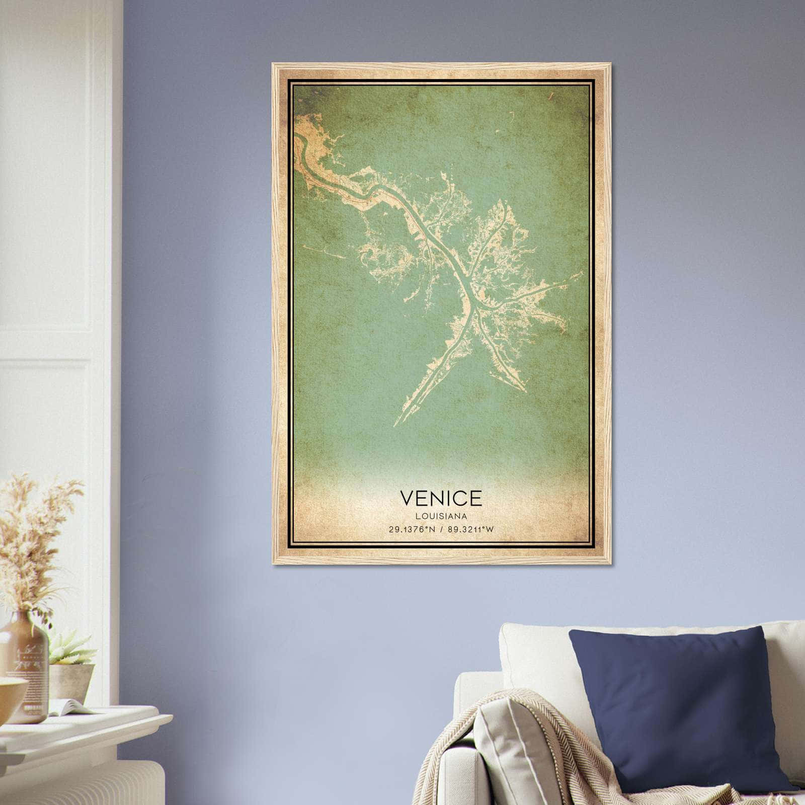 Vintage Venice Louisiana Map Poster, Venice LA City Road Wall Art Print