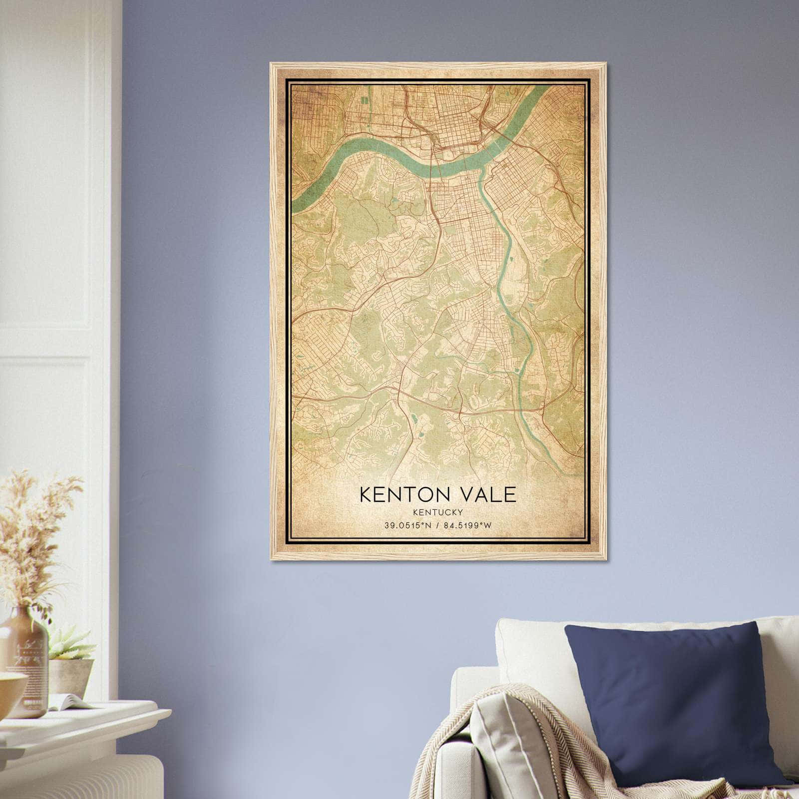 Vintage Kenton Vale Kentucky Map Poster, Kenton Vale KY City Road Wall Art Print