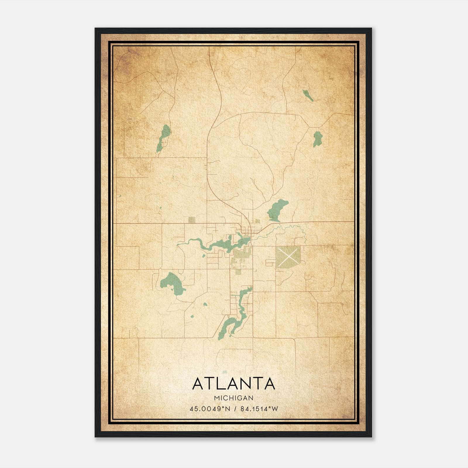 Vintage Atlanta Michigan Map Poster, Atlanta MI City Road Wall Art Print Vintage Atlanta Michigan Map Poster, Atlanta MI City Road Wall Art Print