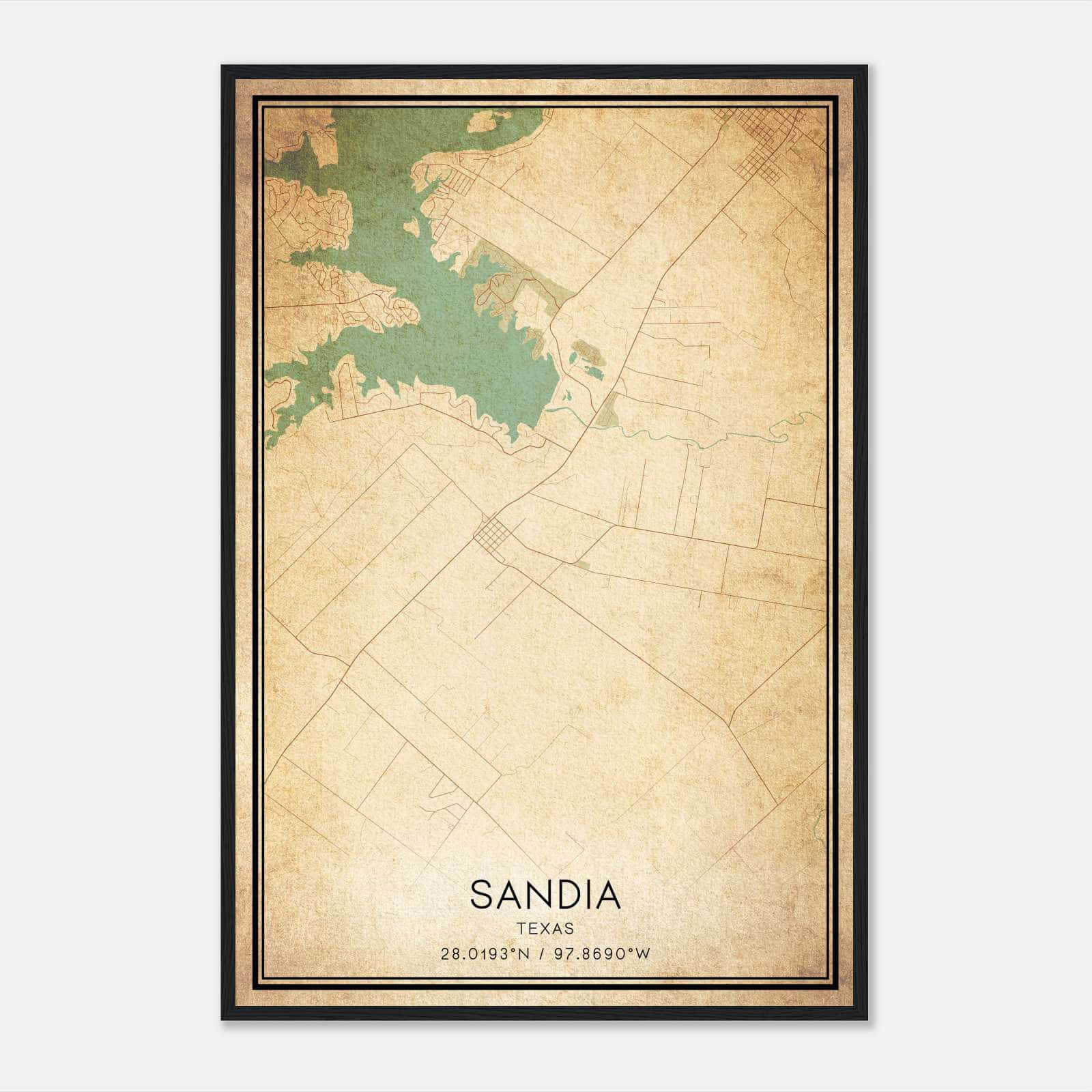 Vintage Sandia Texas Map Poster, Sandia TX City Road Wall Art Print Vintage Sandia Texas Map Poster, Sandia TX City Road Wall Art Print
