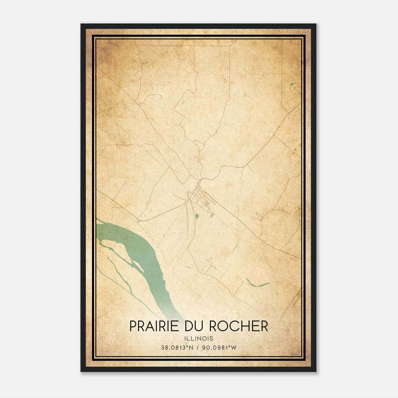 Vintage Prairie Du Rocher Illinois Map Poster, Prairie Du Rocher IL City Road Wall Art Print Vintage Prairie Du Rocher Illinois Map Poster, Prairie Du Rocher IL City Road Wall Art Print