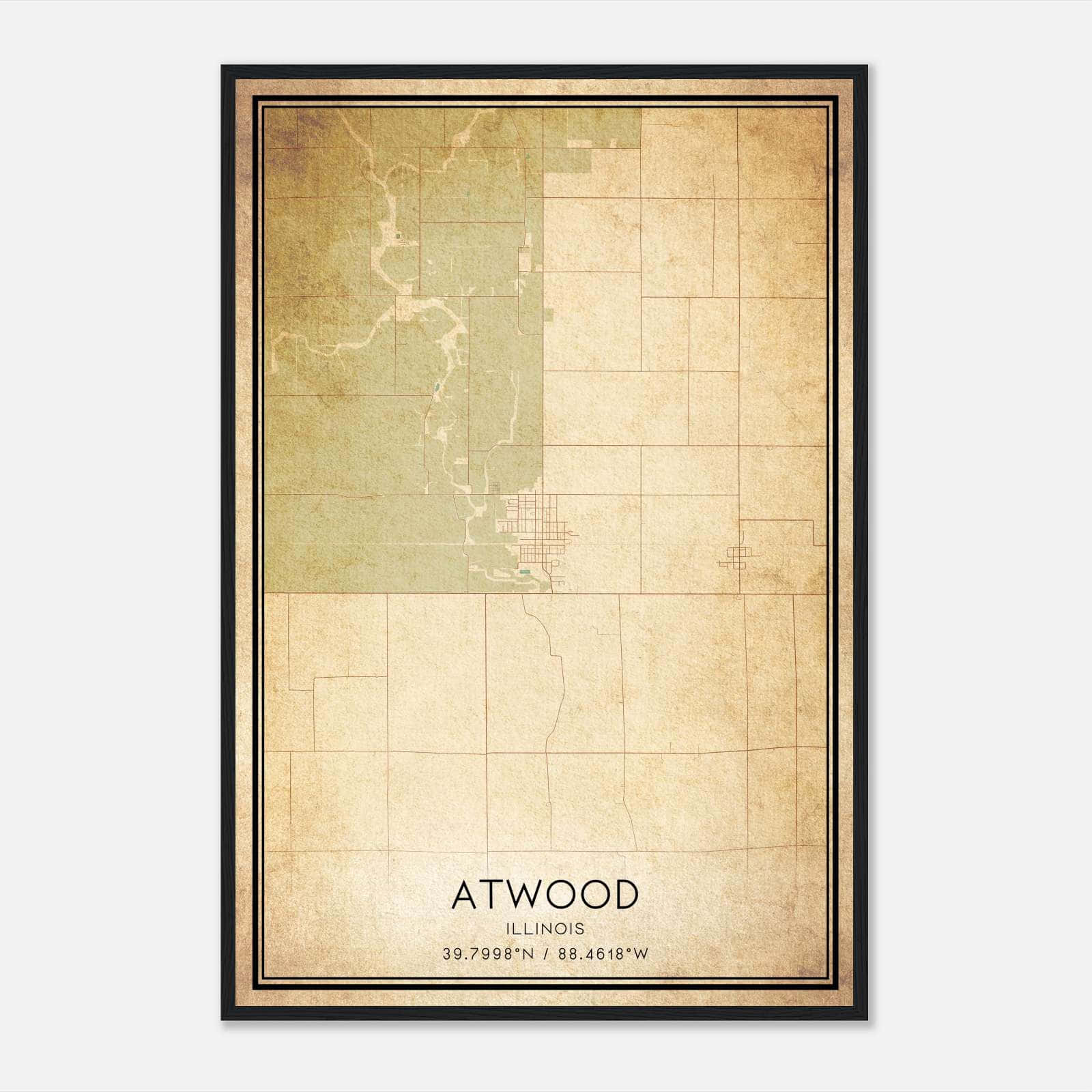 Vintage Atwood Illinois Map Poster, Atwood IL City Road Wall Art Print Vintage Atwood Illinois Map Poster, Atwood IL City Road Wall Art Print