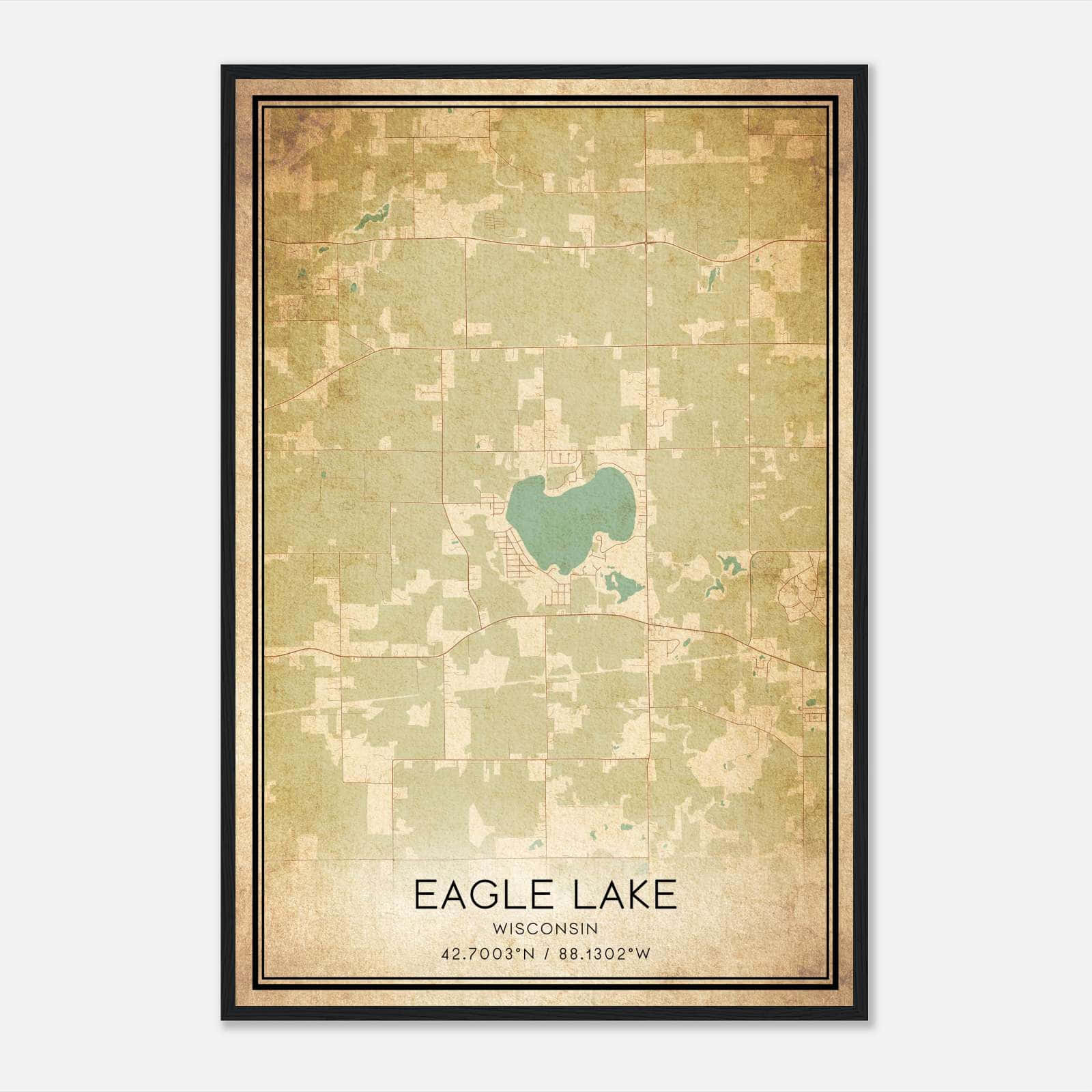 Vintage Eagle Lake Wisconsin Map Poster, Eagle Lake WI City Road Wall Art Print Vintage Eagle Lake Wisconsin Map Poster, Eagle Lake WI City Road Wall Art Print