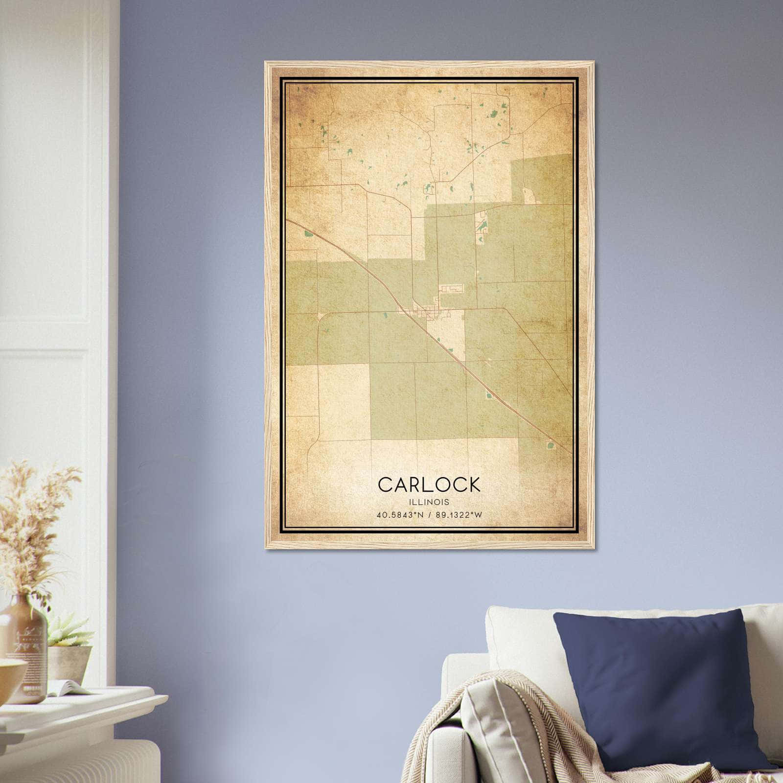 Vintage Carlock Illinois Map Poster, Carlock IL City Road Wall Art Print