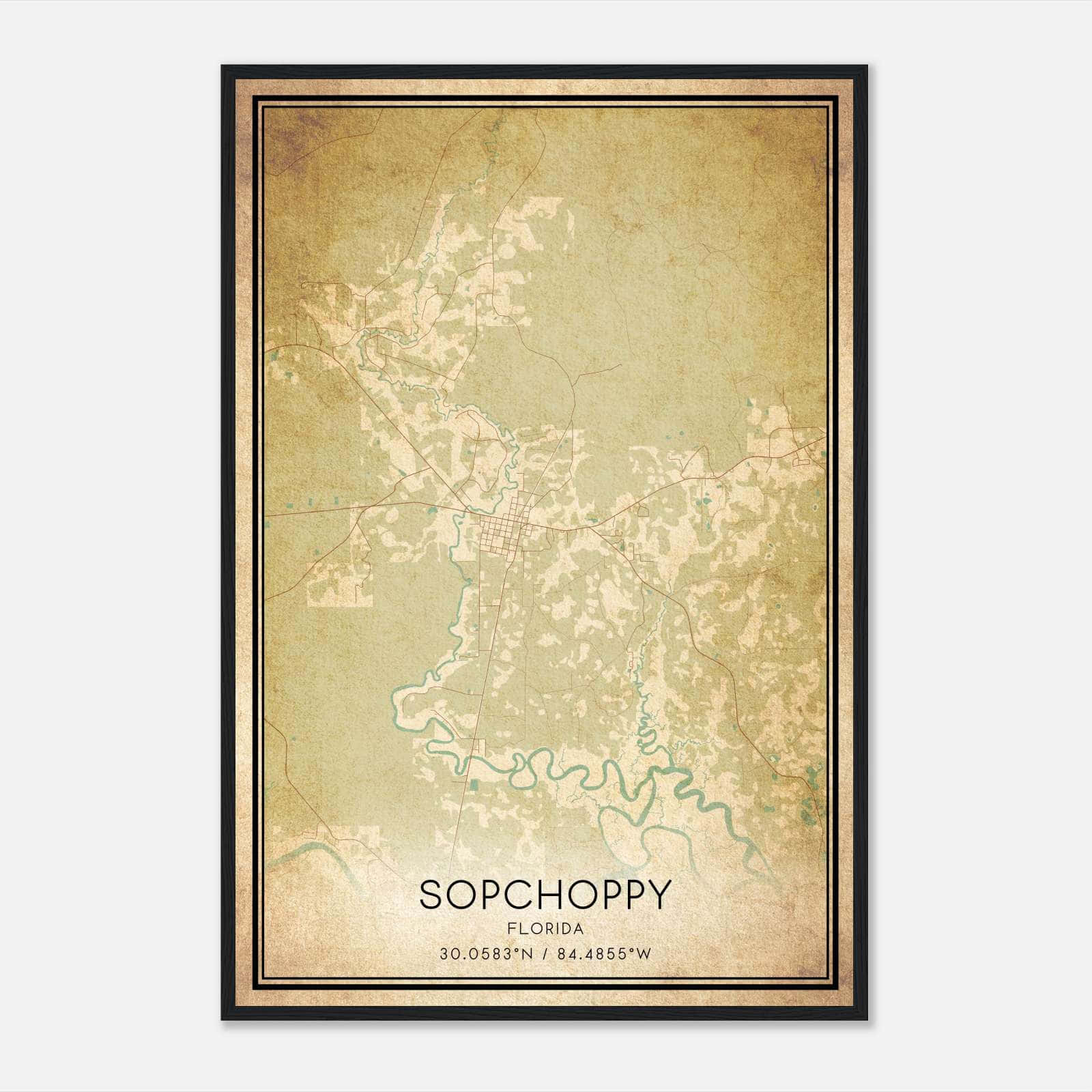 Vintage Sopchoppy Florida Map Poster, Sopchoppy FL City Road Wall Art Print Vintage Sopchoppy Florida Map Poster, Sopchoppy FL City Road Wall Art Print