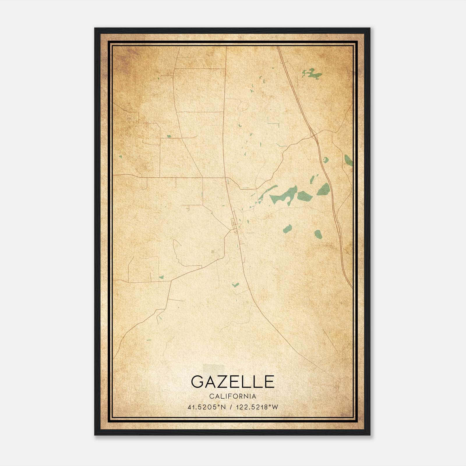 Vintage Gazelle California Map Poster, Gazelle CA City Road Wall Art Print Vintage Gazelle California Map Poster, Gazelle CA City Road Wall Art Print