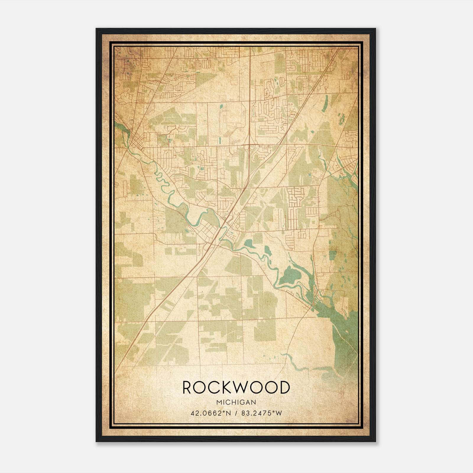 Vintage Rockwood Michigan Map Poster, Rockwood MI City Road Wall Art Print Vintage Rockwood Michigan Map Poster, Rockwood MI City Road Wall Art Print