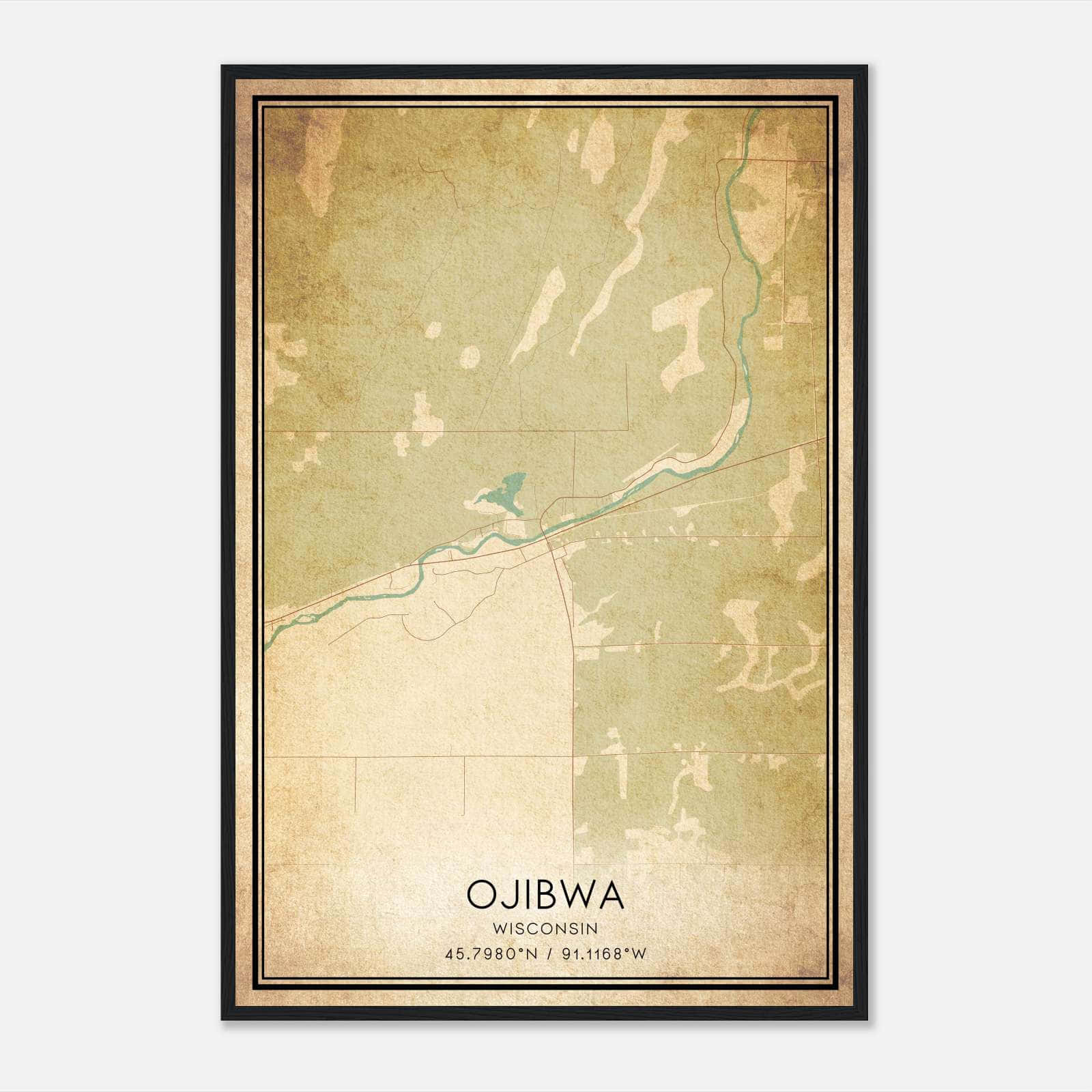 Vintage Ojibwa Wisconsin Map Poster, Ojibwa WI City Road Wall Art Print Vintage Ojibwa Wisconsin Map Poster, Ojibwa WI City Road Wall Art Print