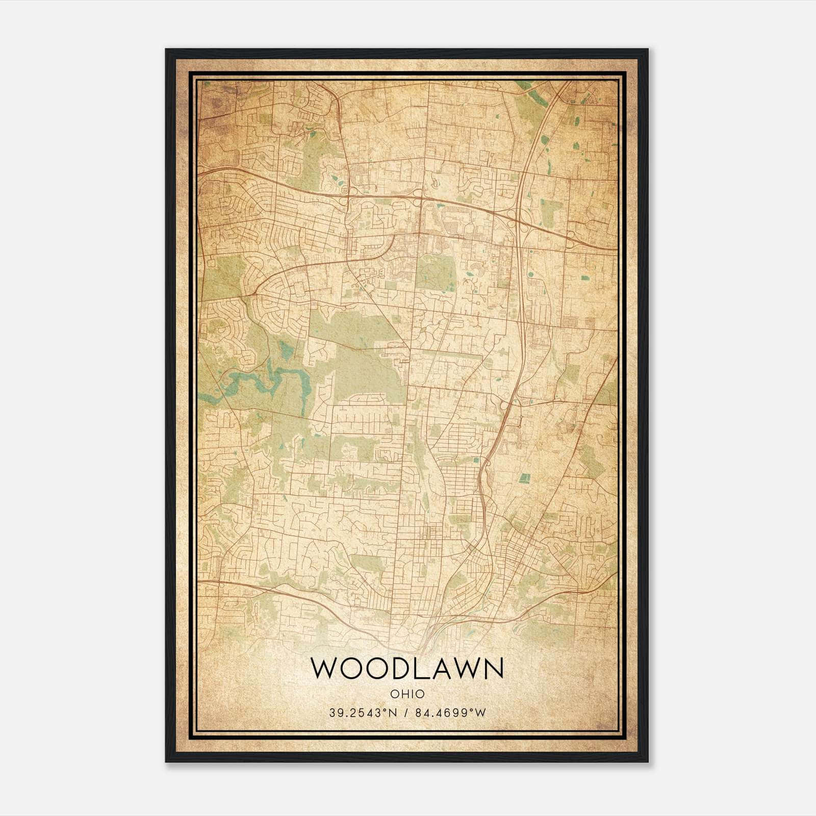 Vintage Woodlawn Ohio Map Poster, Woodlawn OH City Road Wall Art Print Vintage Woodlawn Ohio Map Poster, Woodlawn OH City Road Wall Art Print