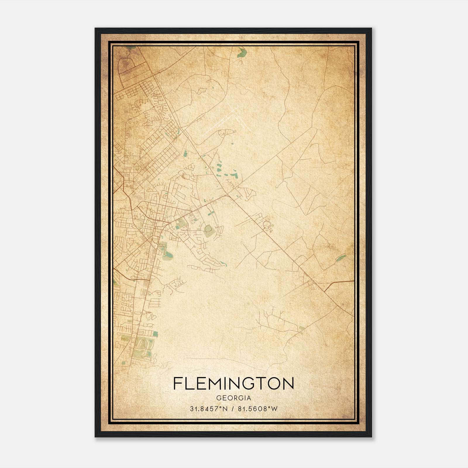 Vintage Flemington Georgia Map Poster, Flemington GA City Road Wall Art Print Vintage Flemington Georgia Map Poster, Flemington GA City Road Wall Art Print