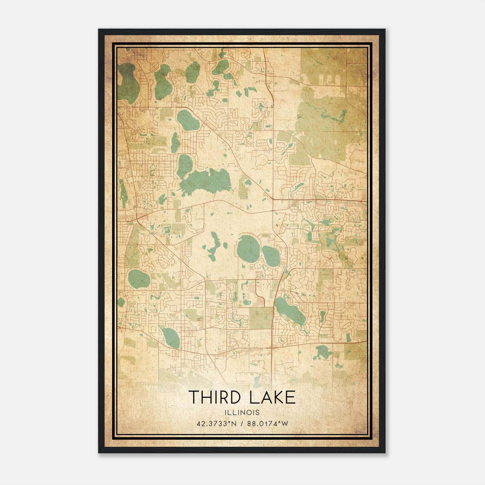 Vintage Third Lake Illinois Map Poster, Third Lake IL City Road Wall Art Print Vintage Third Lake Illinois Map Poster, Third Lake IL City Road Wall Art Print